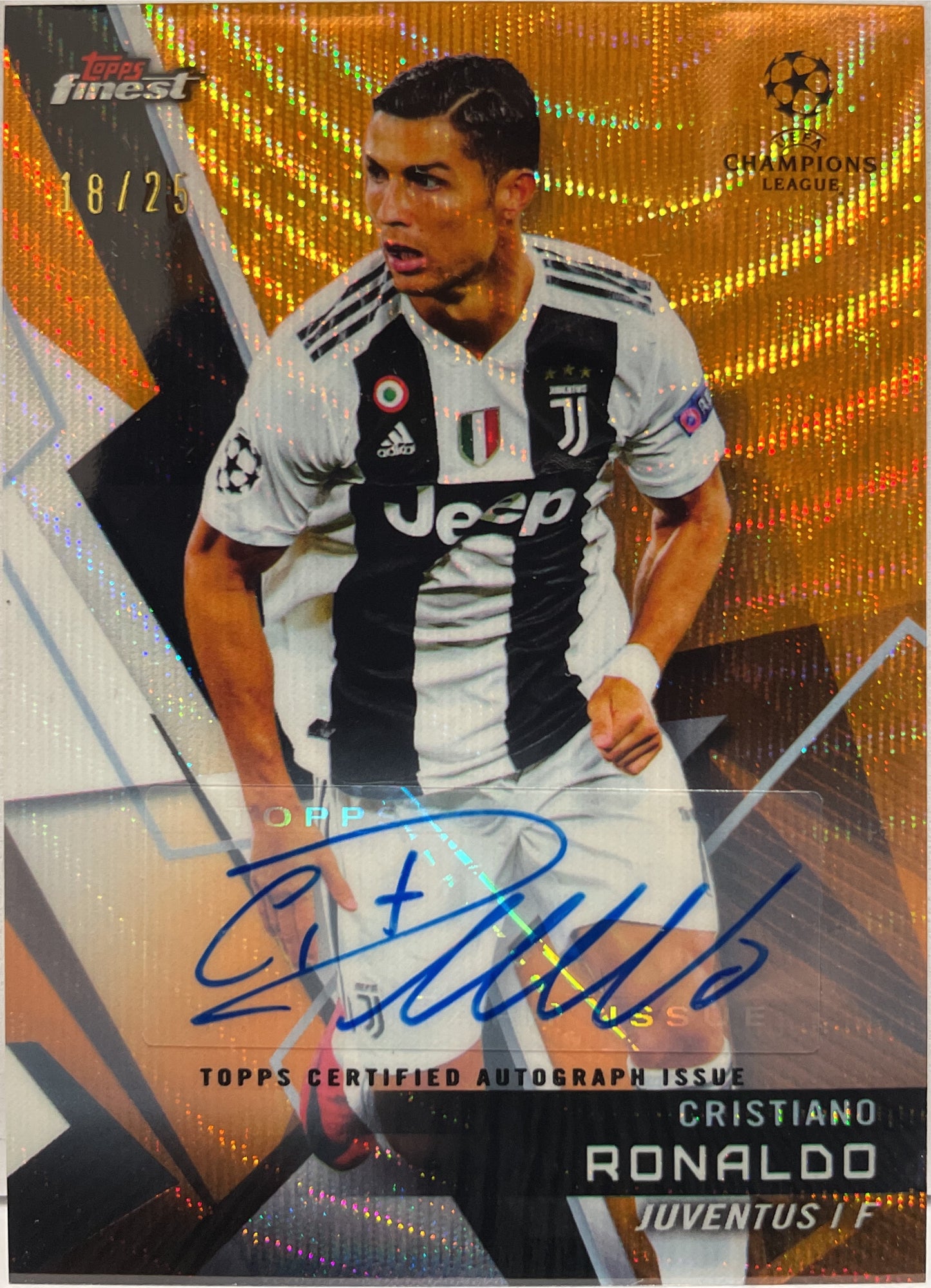 Cristiano Ronaldo 18/25 Autograph Orange Wave Topps Finest UCL 2018/19