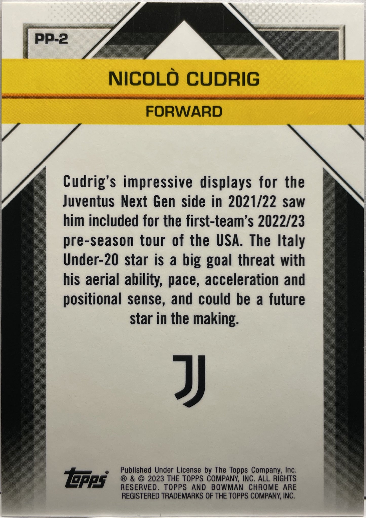 Nicolo Cudrig 20/25 Il Futuro Orange Topps Chrome Juventus 2022/23