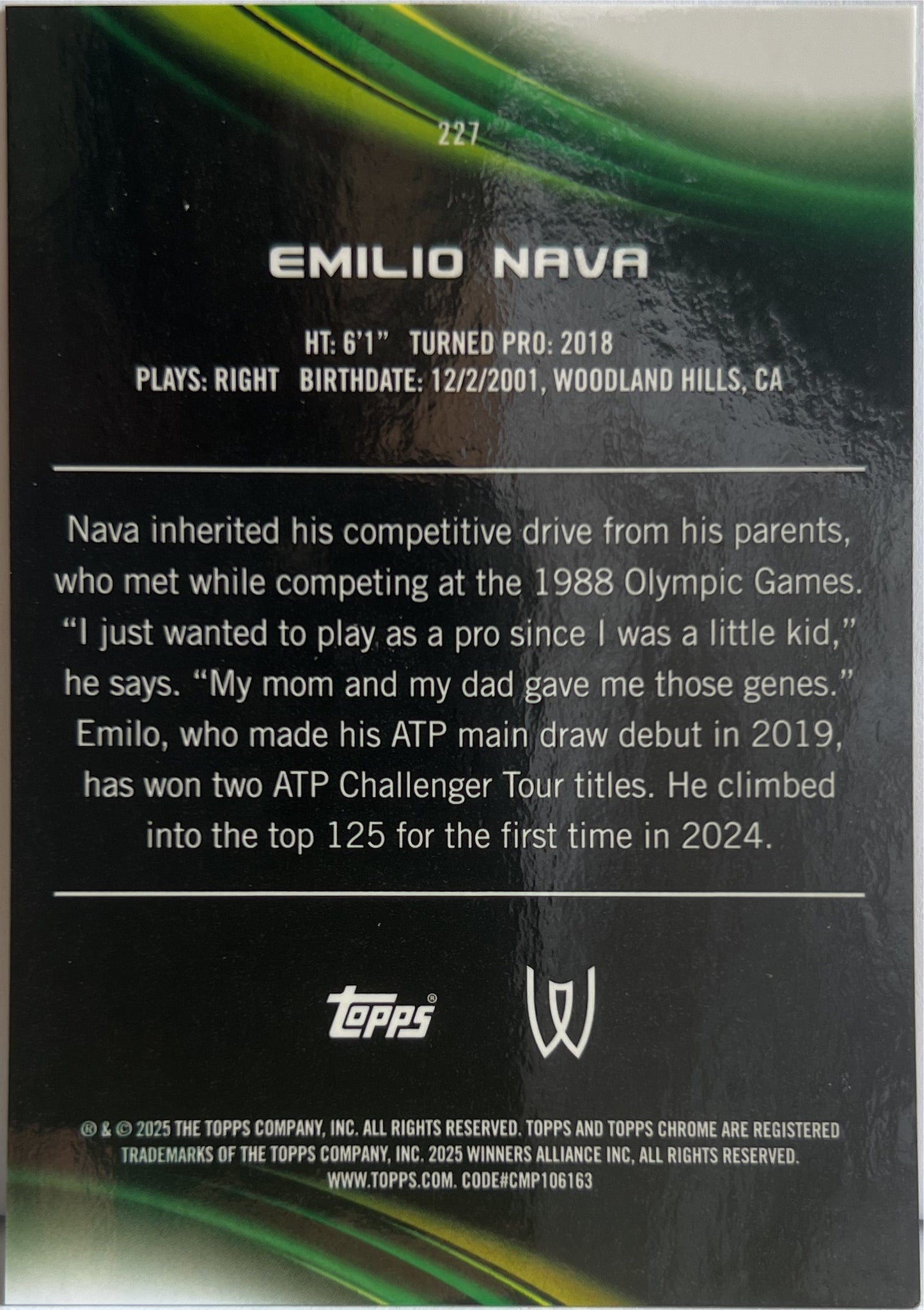 Emilio Nava 14/25 Orange Topps Chrome Tennis 2025