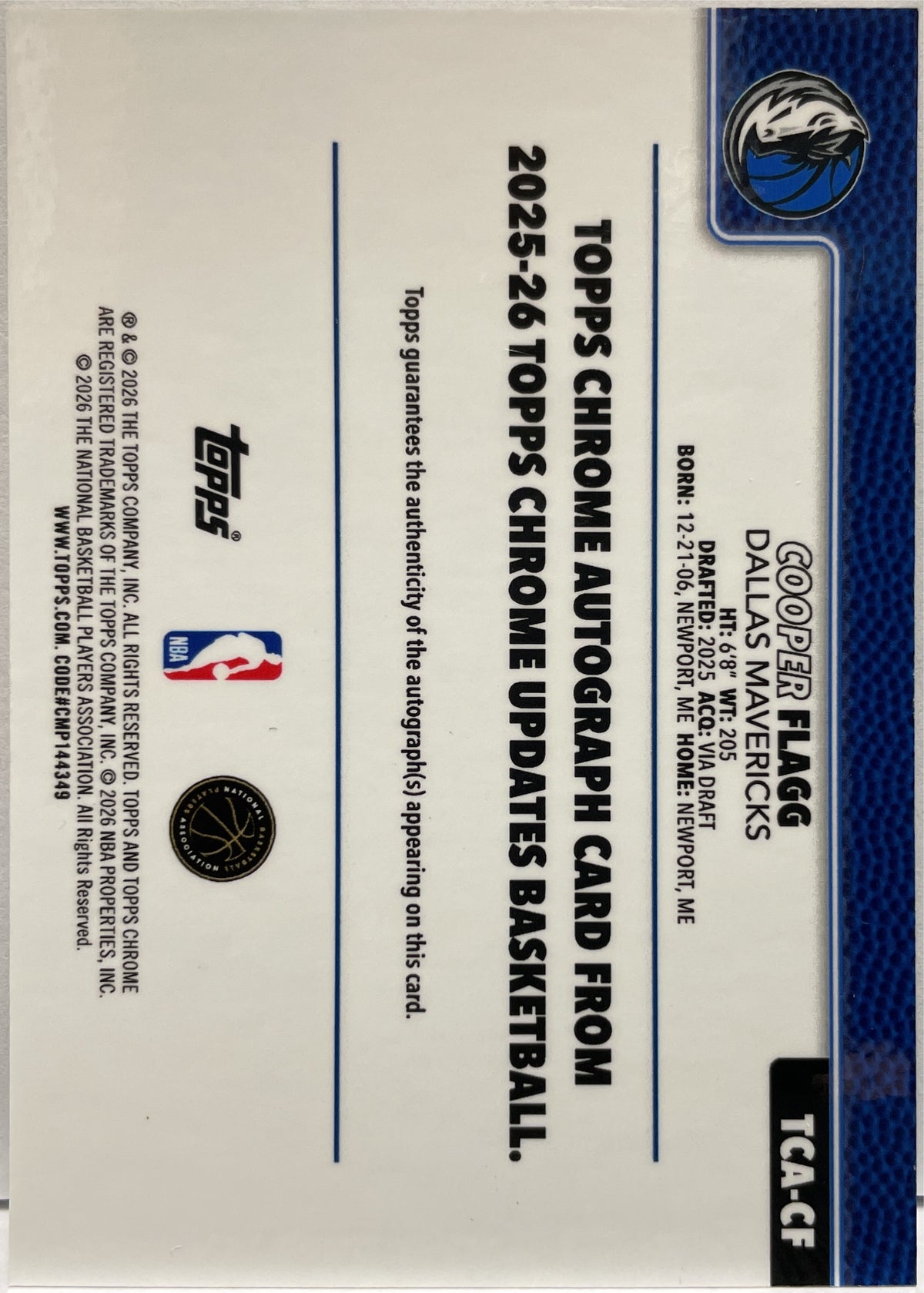 Cooper Flag Rookie Autograph Topps Chrome NBA Basketball 2025/26
