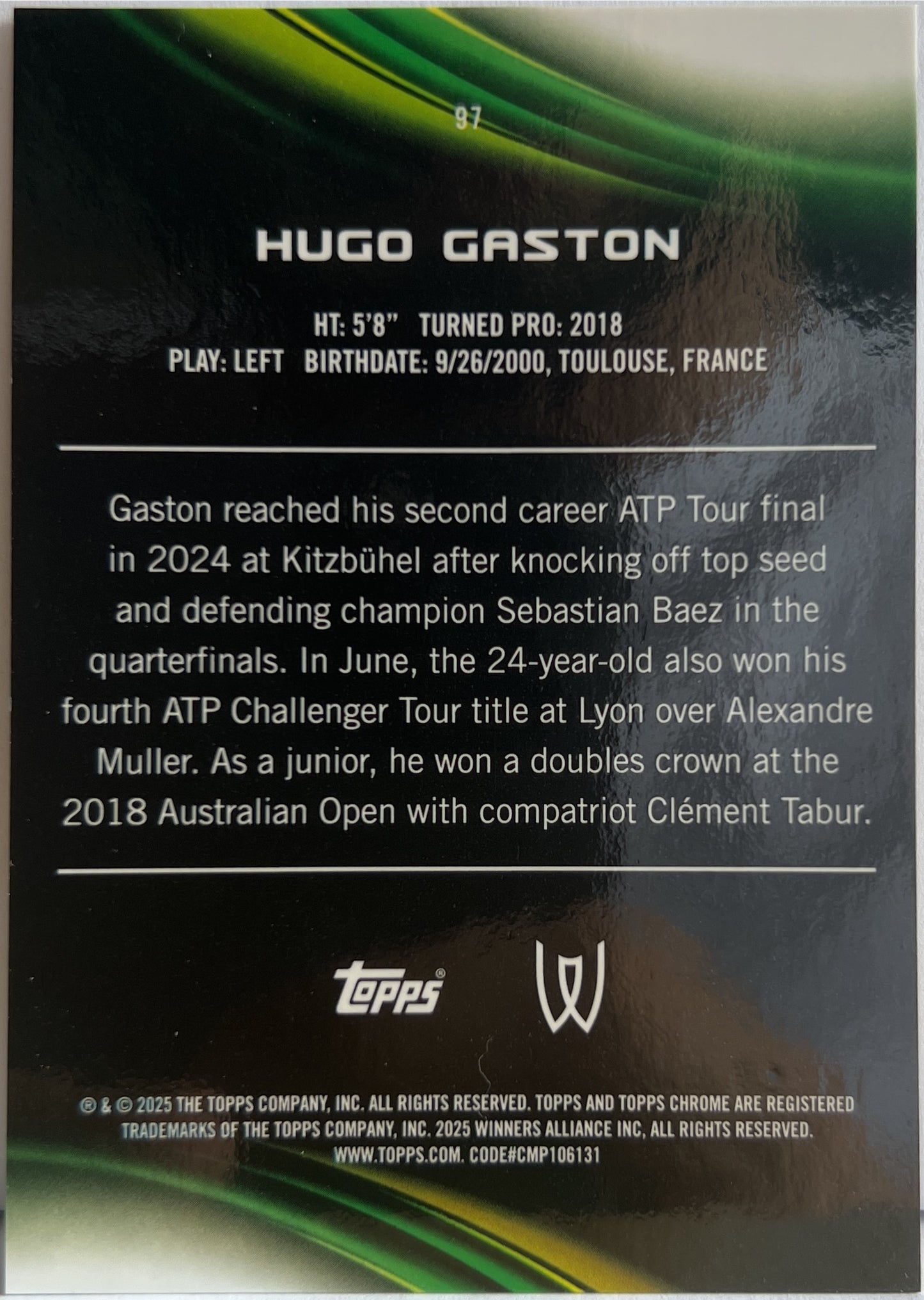 Hugo Gaston 14/50 Gold Geometric Topps Chrome Tennis 2025