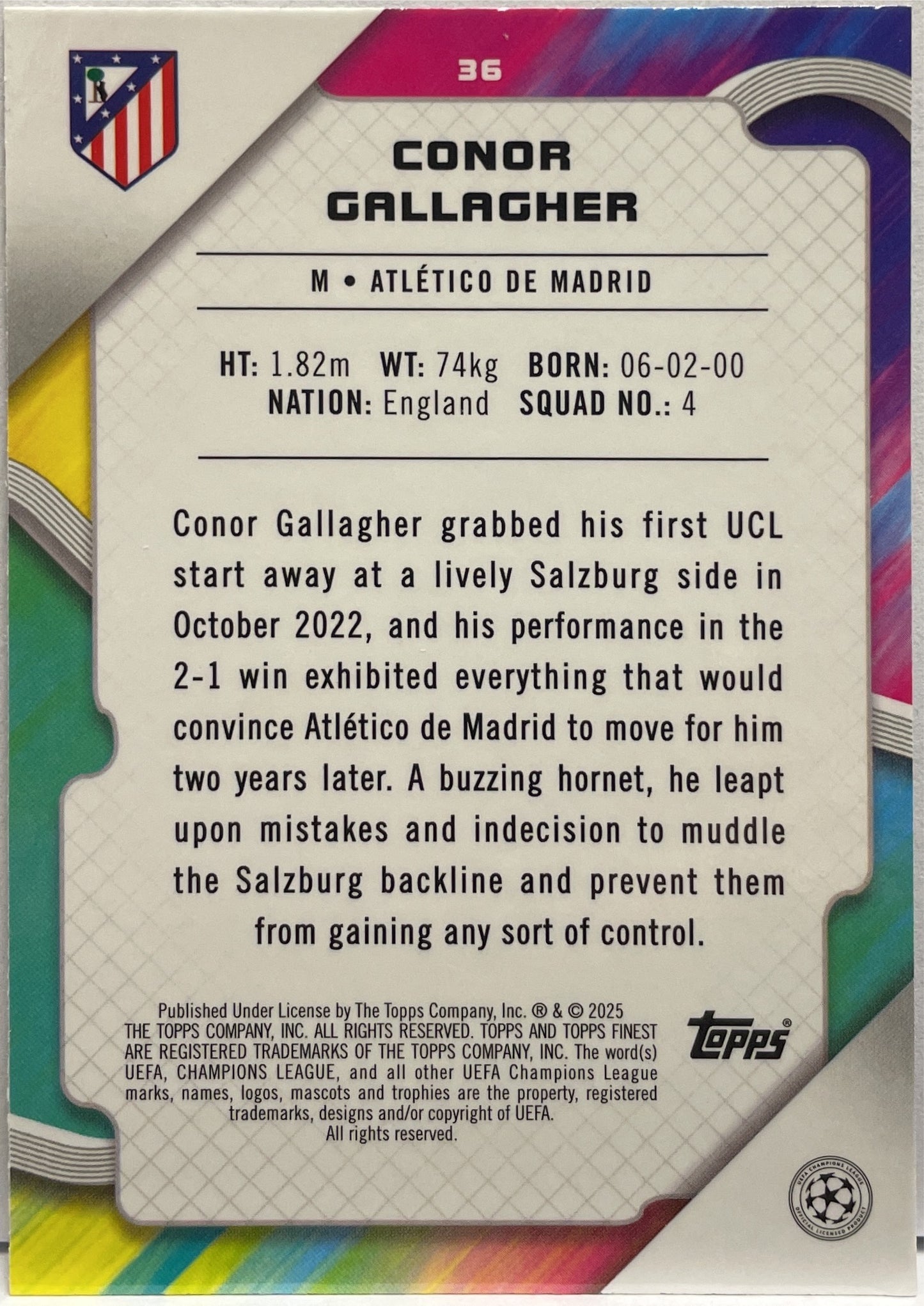 Conor Gallagher 43/299 Purple Topps Finest UCC 2024/25