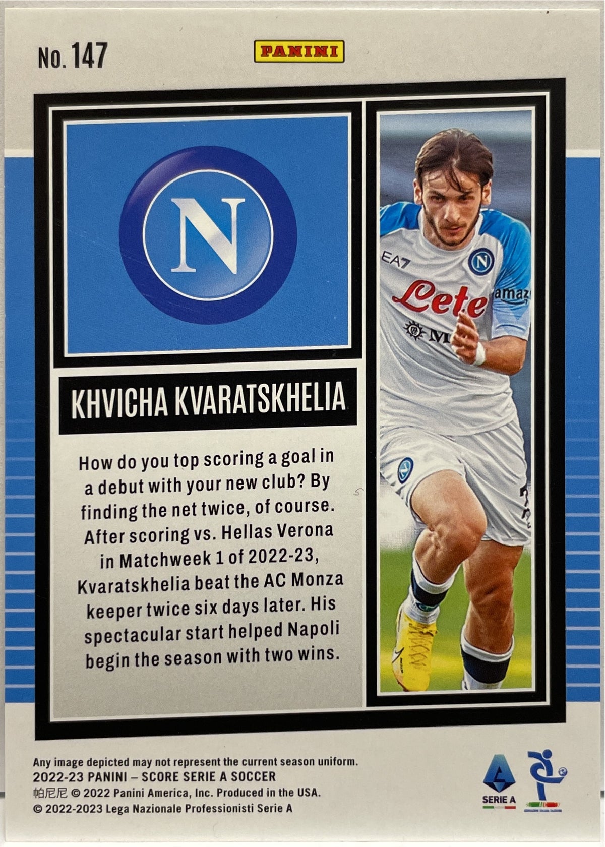 Kvicha Kvaratskhelis 8/15 Rookie Purple Laser Panini Score Serie A 2022/23