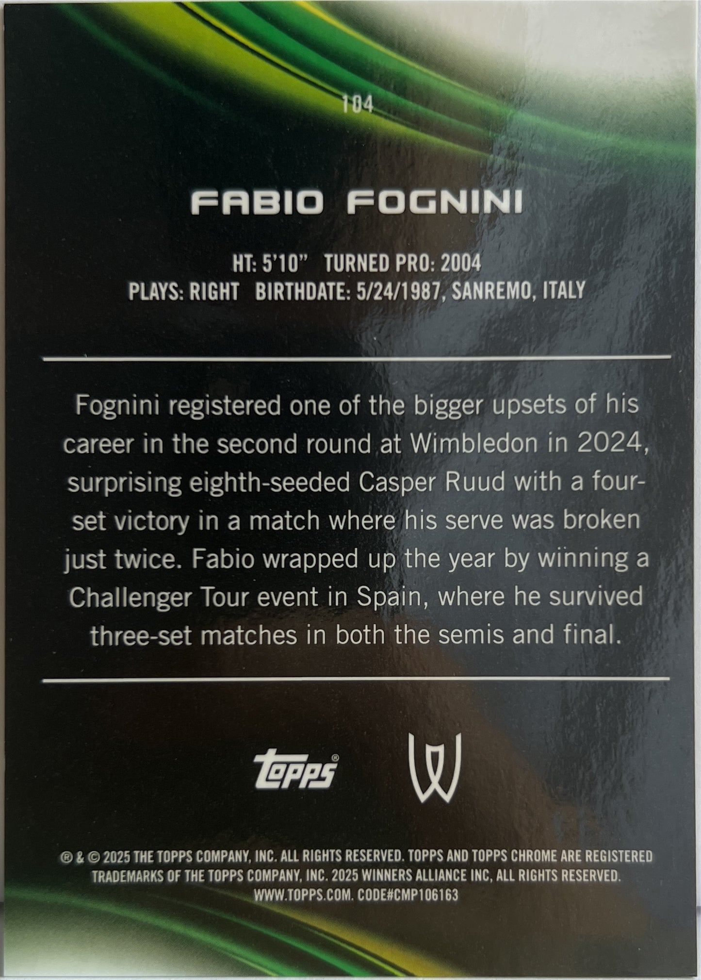 Fabio Fognini 27/50 Gold Geometric Topps Chrome Tennis 2025