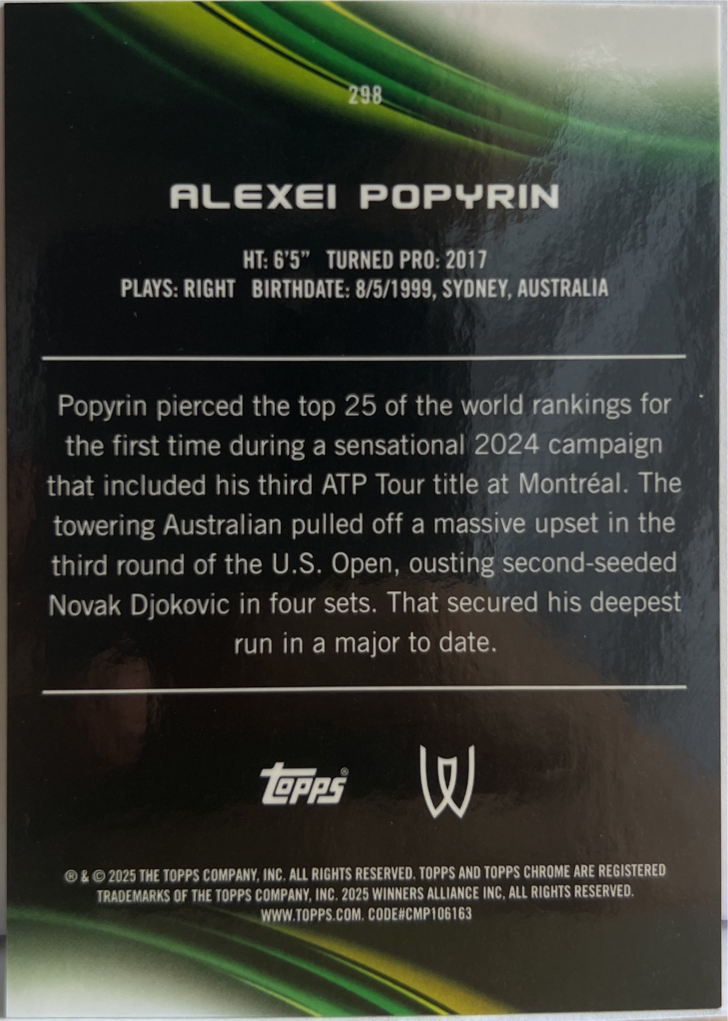 Alexei Popyrin 33/50 1ST Gold Geometric Topps Chrome Tennis 2025