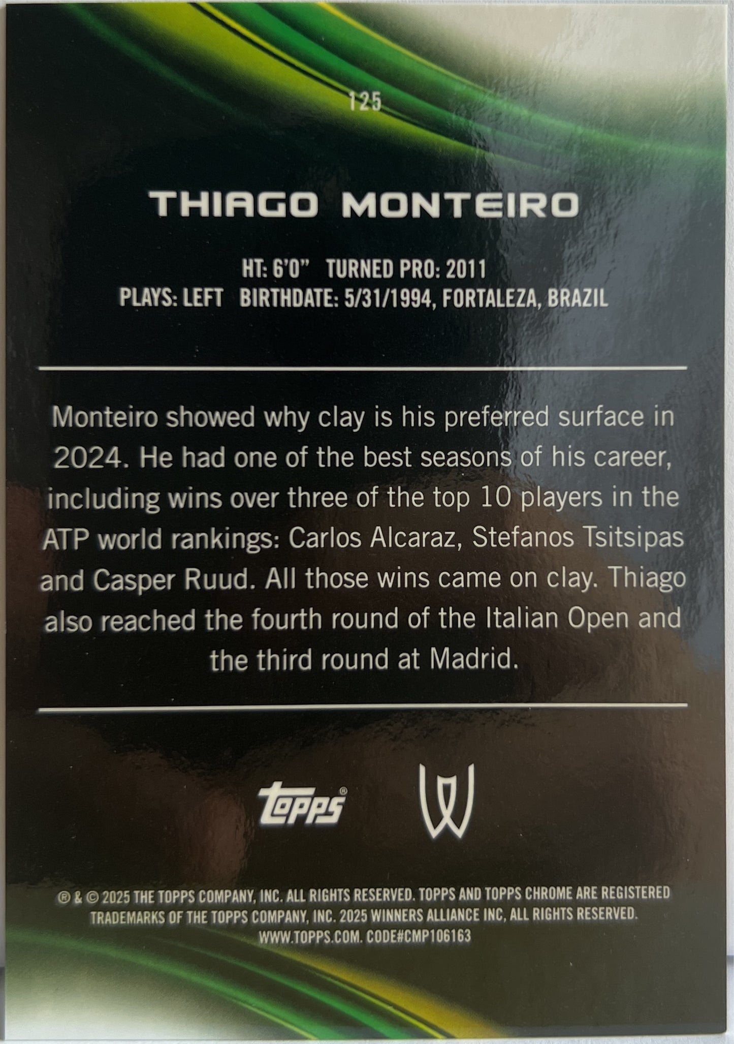 Thiago Monteiro 37/50 Gold Topps Chrome Tennis 2025