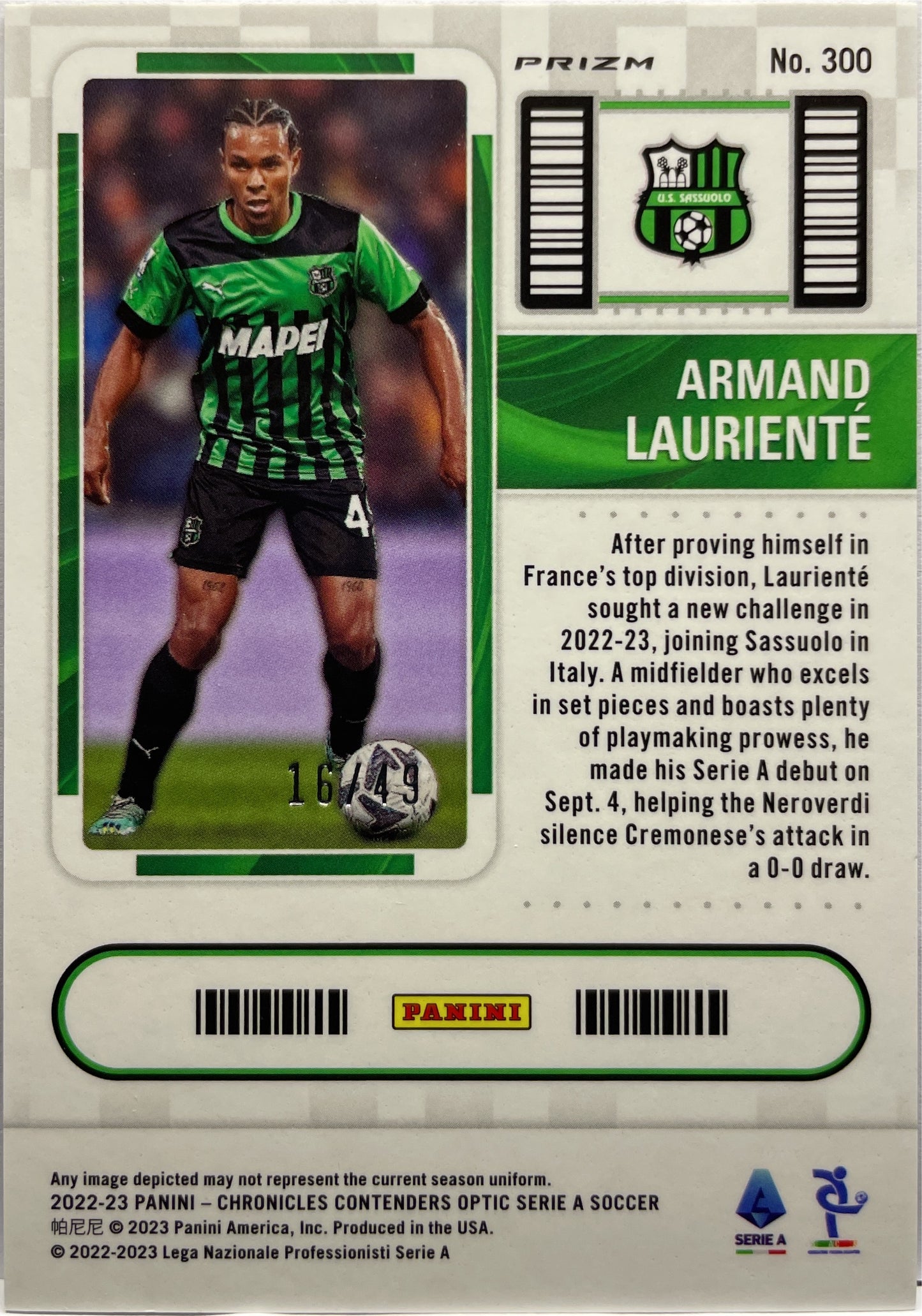 Armand Lauriente 16/49 Rookie Ticket Contenders Optic Blue Chronicles 2022/23