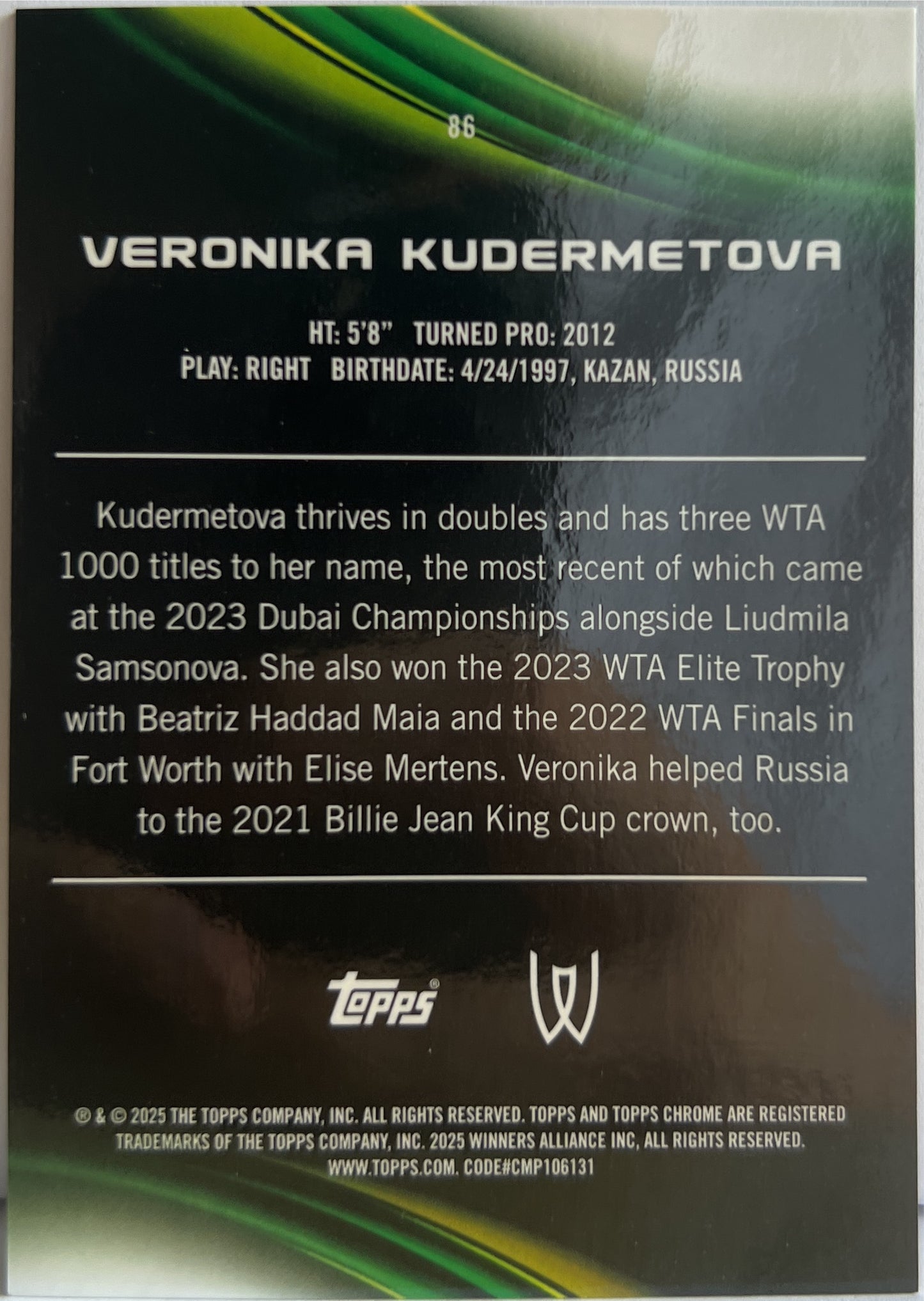 Veronika Kudermetova 14/50 Gold Topps Chrome Tennis 2025