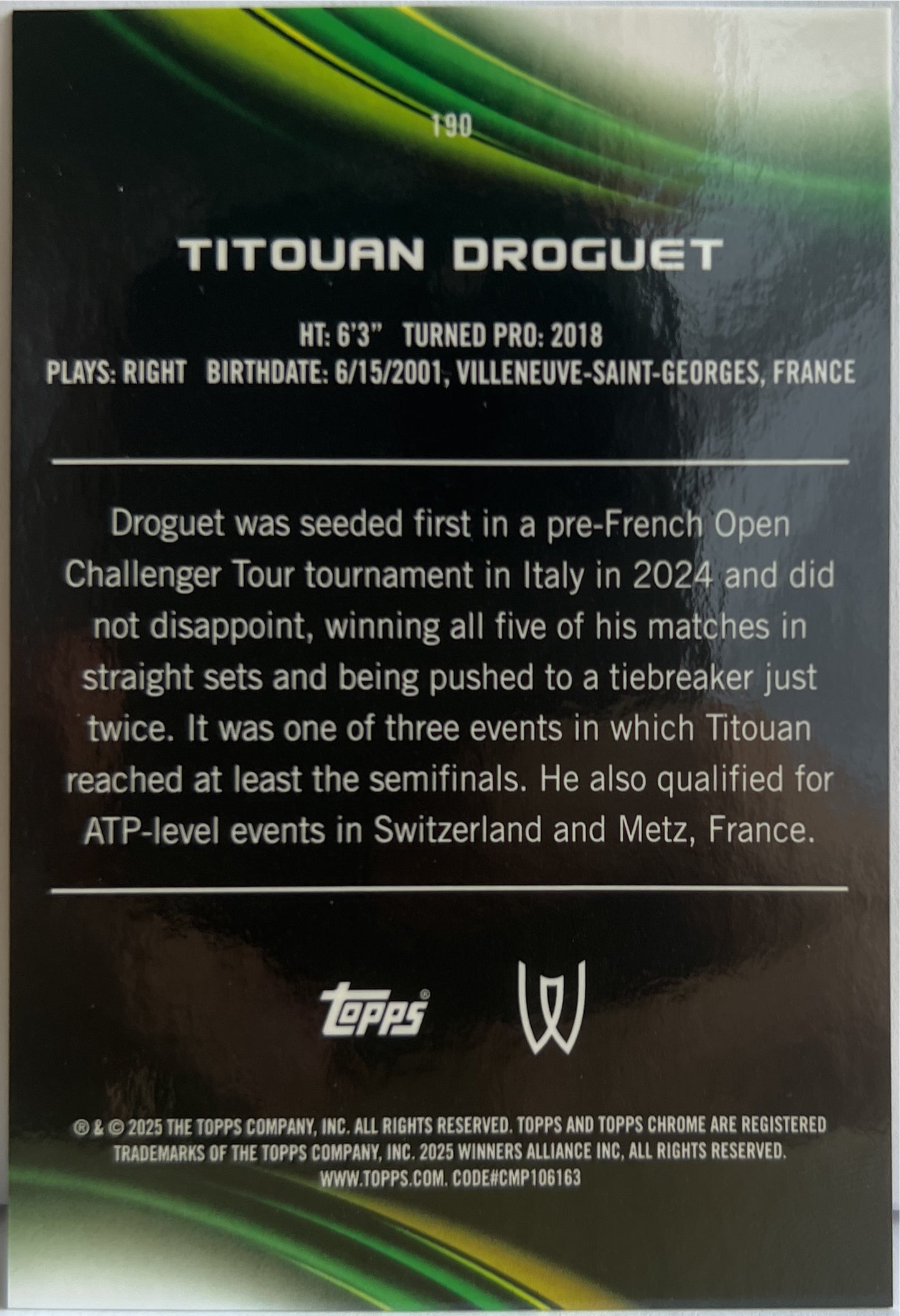 Titouan Droguet 44/50 Gold Topps Chrome Tennis 2025