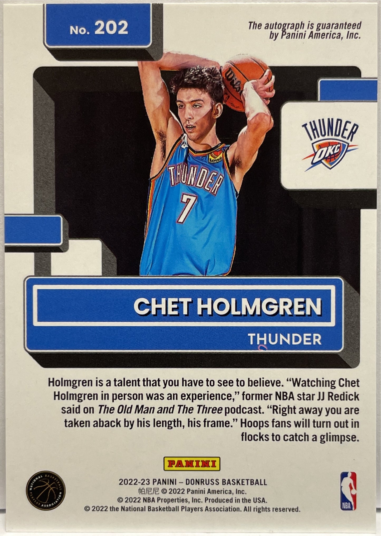 Chet Holmgren 1/1 Rated Rookie Black Laser Panini Donruss NBA Basketball 2022/23