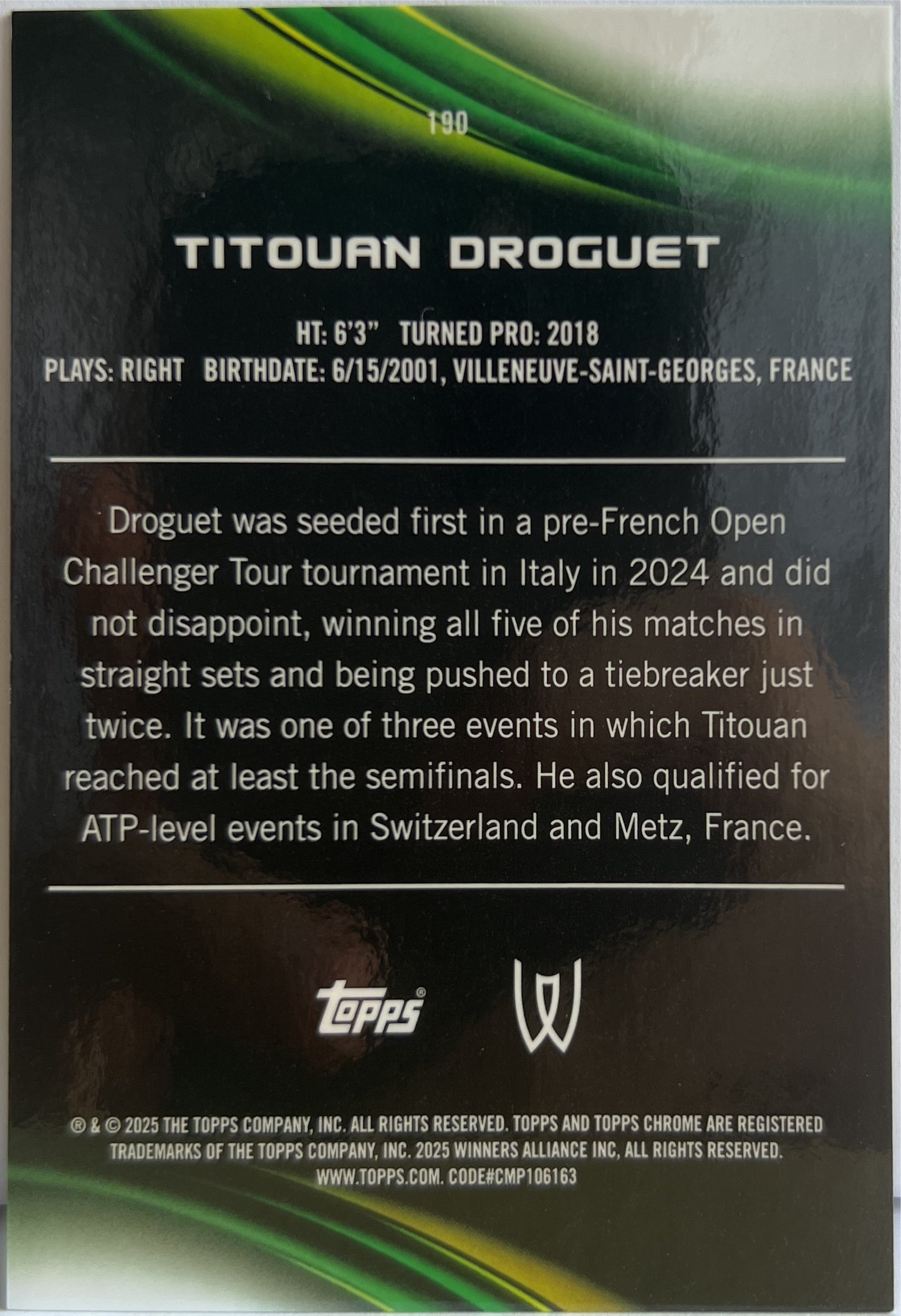 Titouan Droguet 46/50 Gold Topps Chrome Tennis 2025