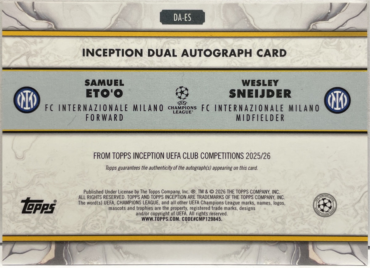 Samuel Eto'O Wesley Sneijder 1/1 Dual Autograph Topps Inception 2025/26