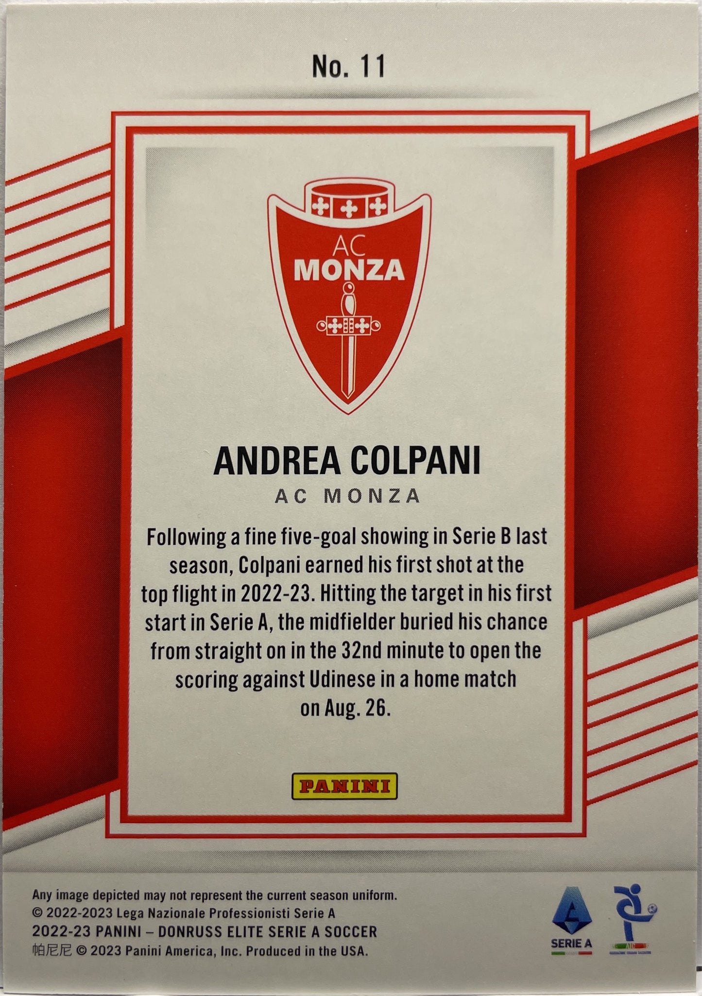 Andrea Colpani 20/28 Rookie Status Donruss Elite Serie A 2022/23