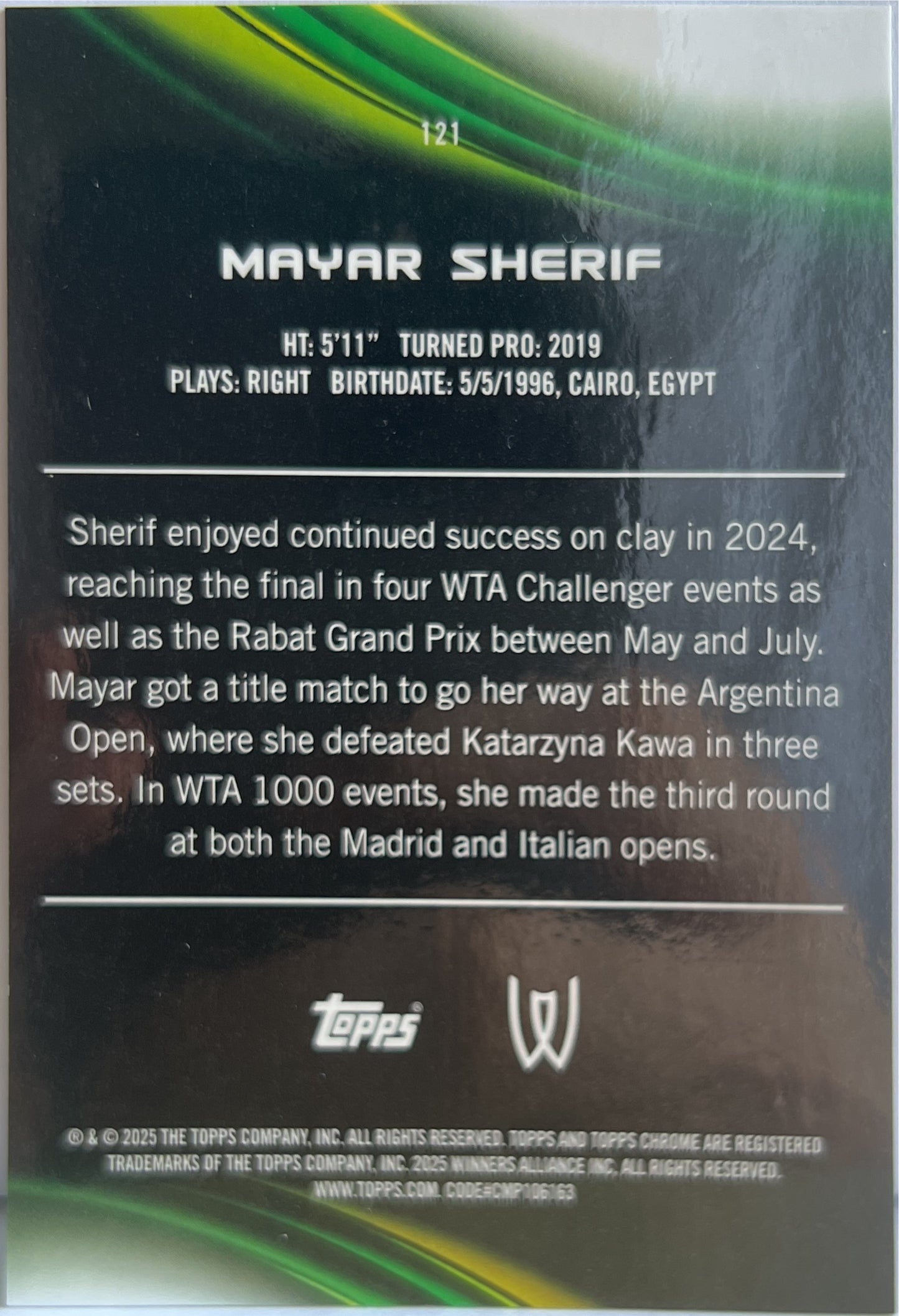 Mayar Sherif 2/50 Gold Topps Chrome Tennis 2025