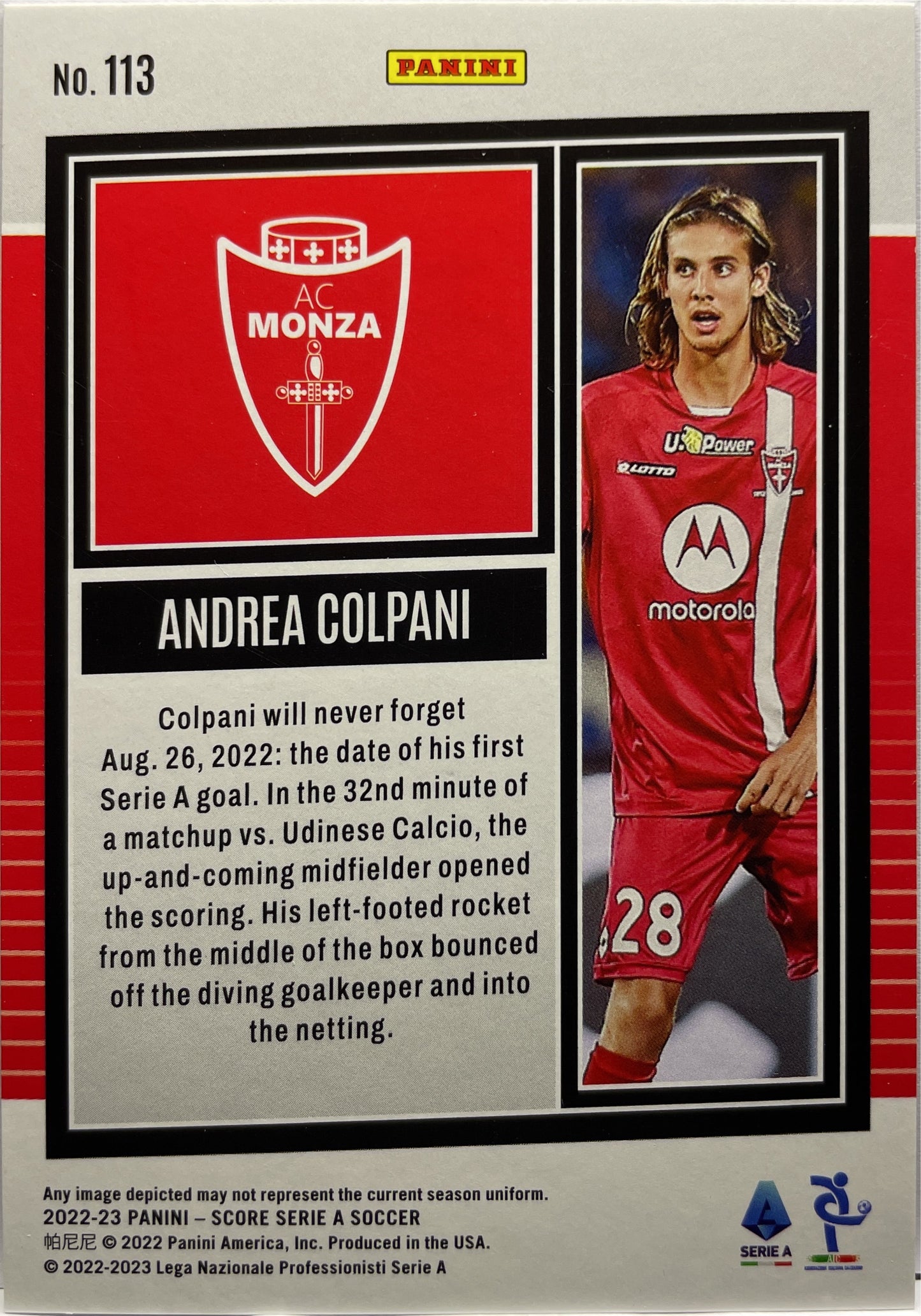 Andrea Colpani 12/35 Rookie Orange Laser Score Serie A 2022/23