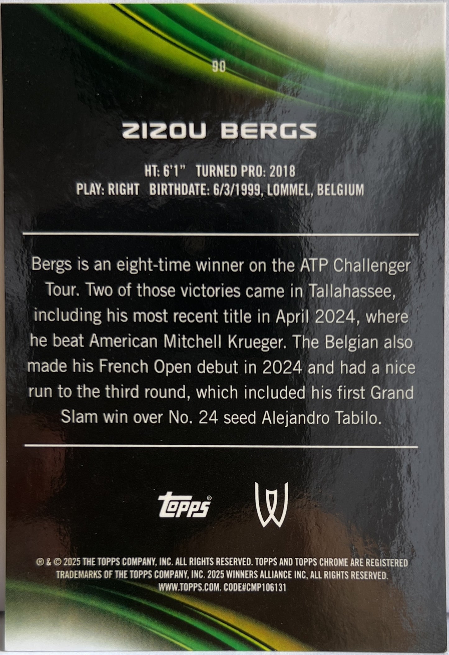 Zizou Bergs 45/50 Gold Topps Chrome Tennis 2025