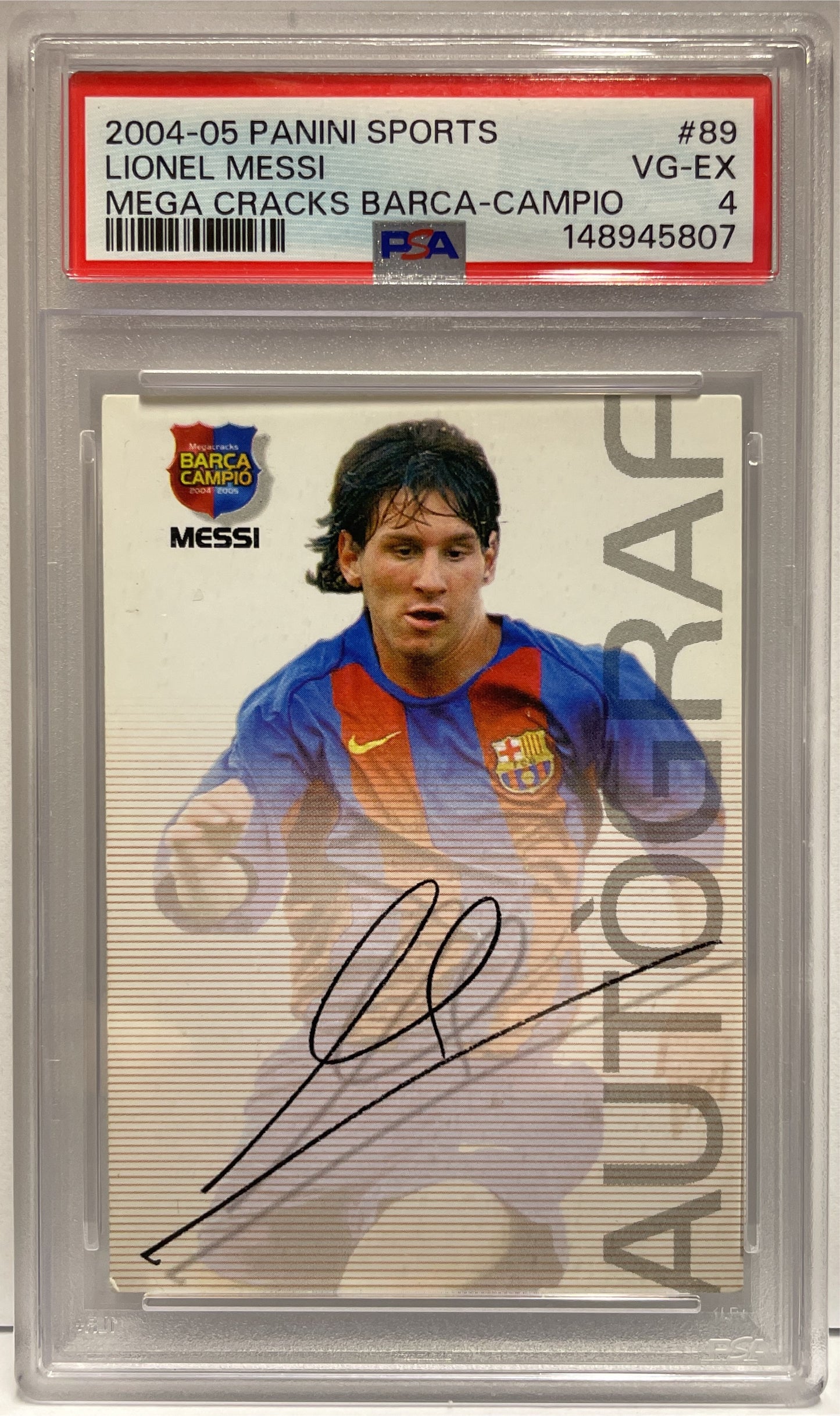 Lionel Messi Autograph On Card Barca Campeon Panini Megacracks 2004/05 PSA 4