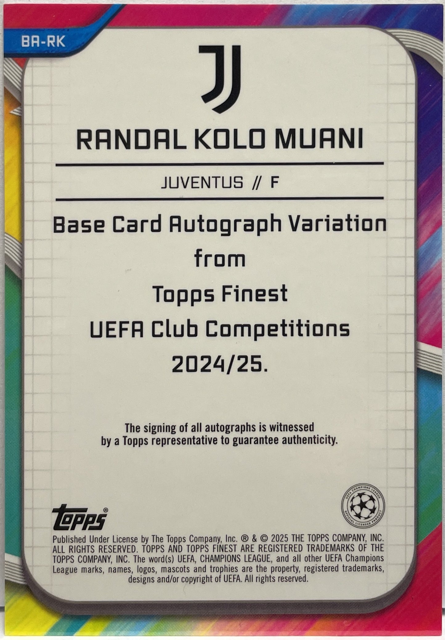 Randal Kolo Muani 124/150 Autograph Blue Topps Finest UCC 2024/25