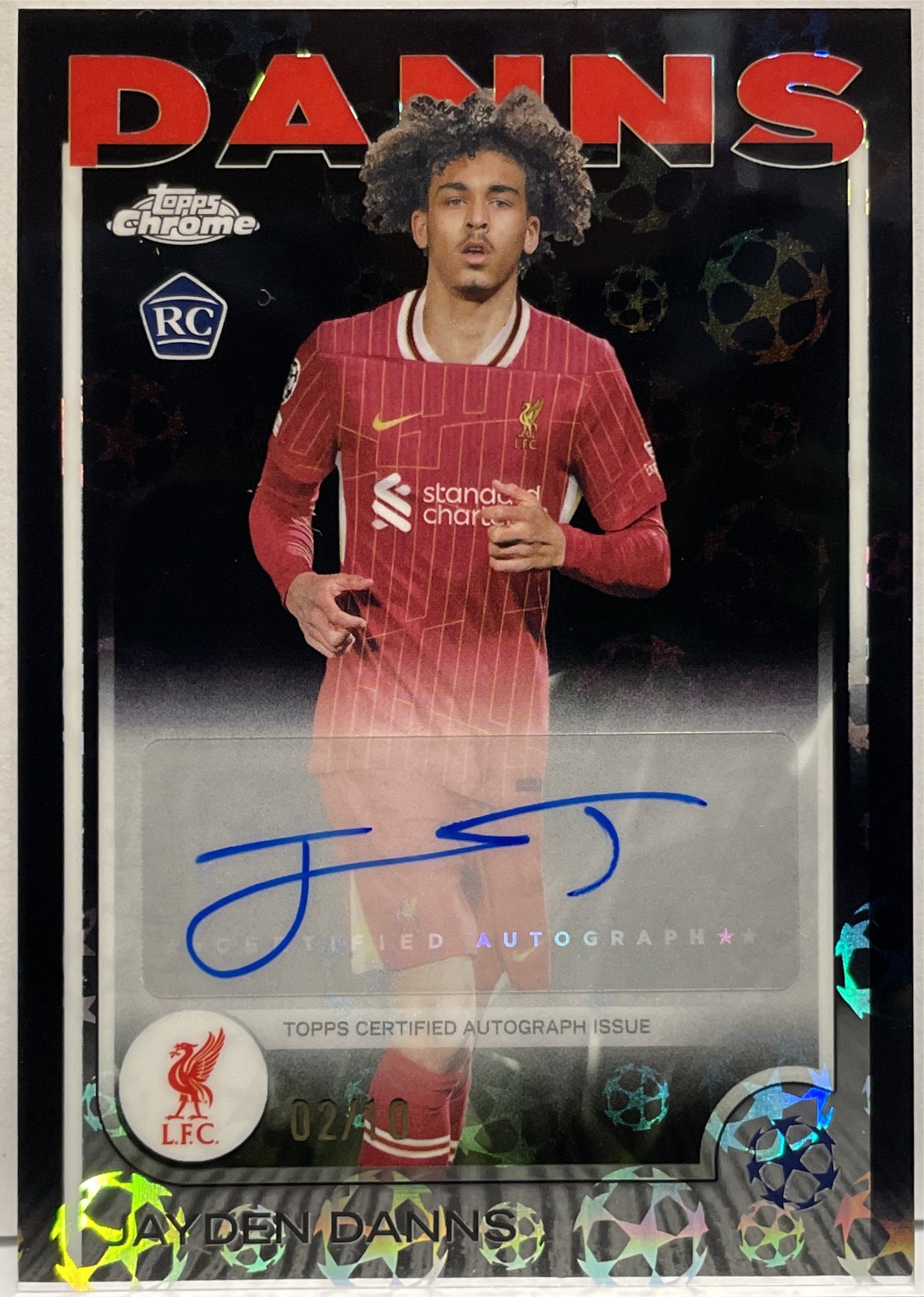 Jayden Danns 2/10 Rookie Autograph Starball Black Topps Chrome UCC 2025/26