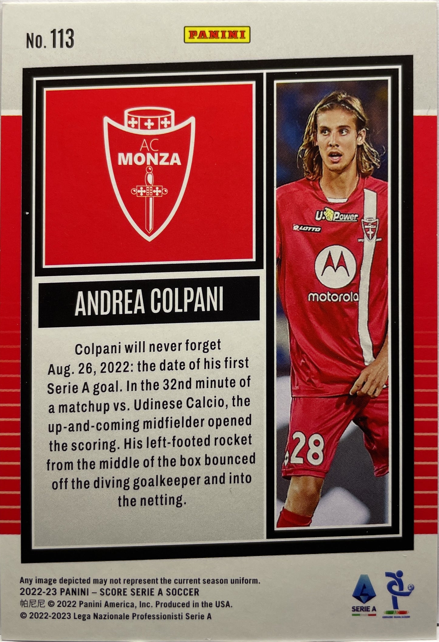 Andrea Colpani 5/65 Rookie Red Swirl Score Serie A 2022/23