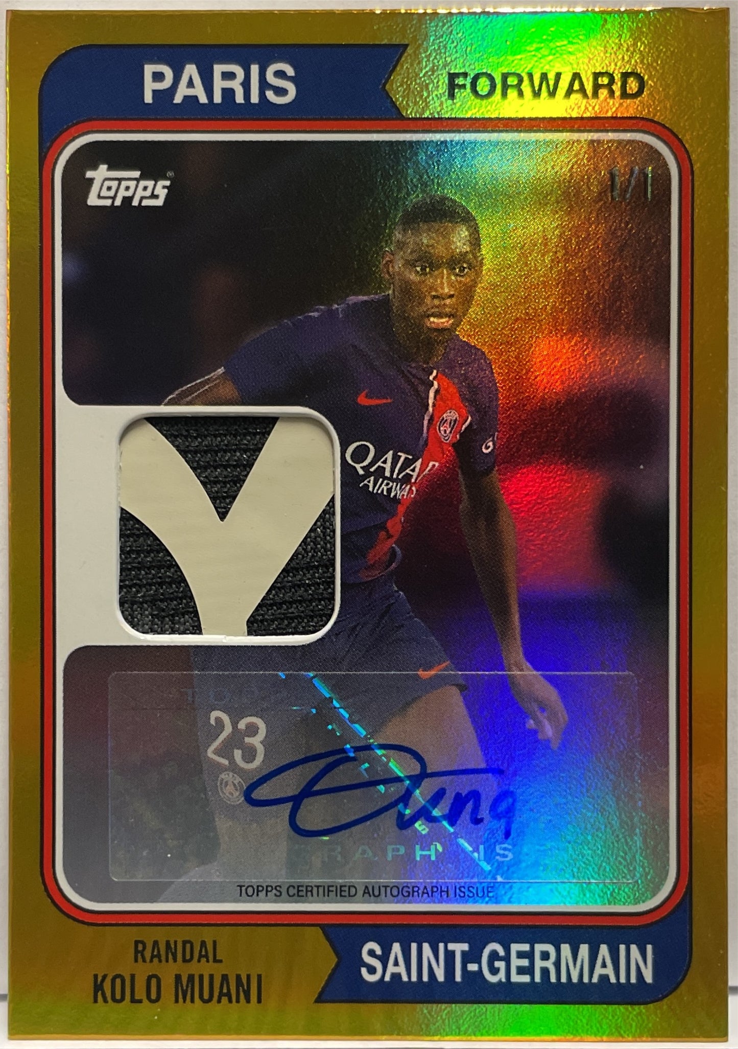 Randal Kolo Muani 1/1 Patch Worn Autograph 1974 Topps PSG Team Set 2023/24