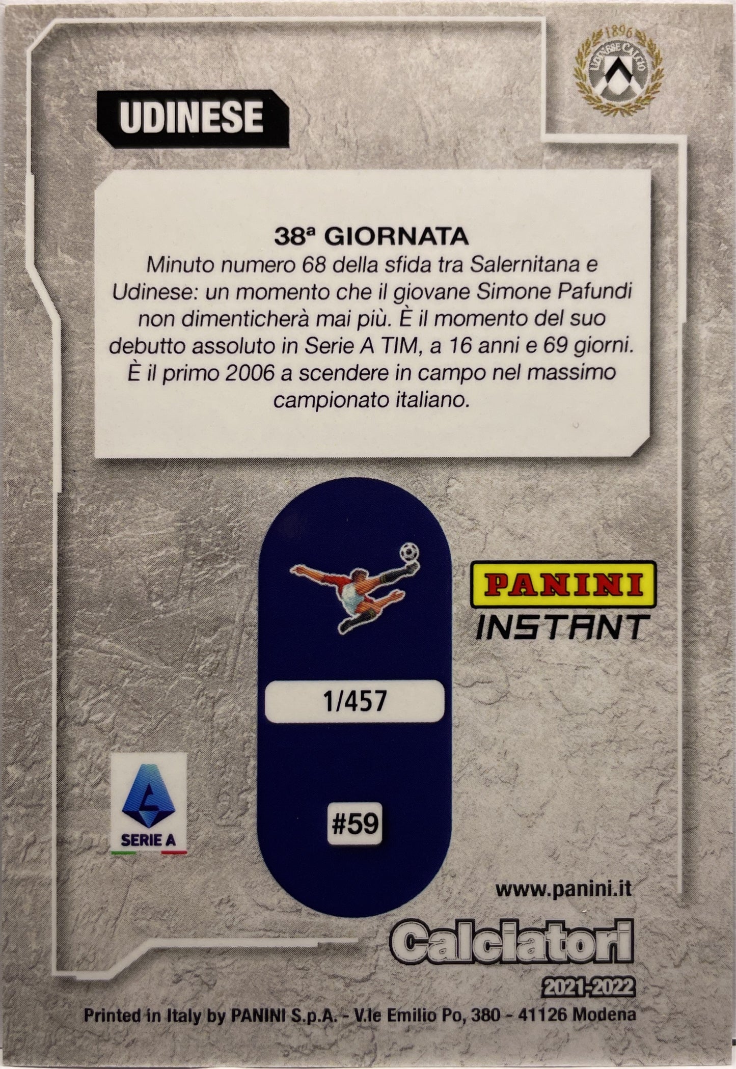 Simone Pafundi Panini Instant 2021/22