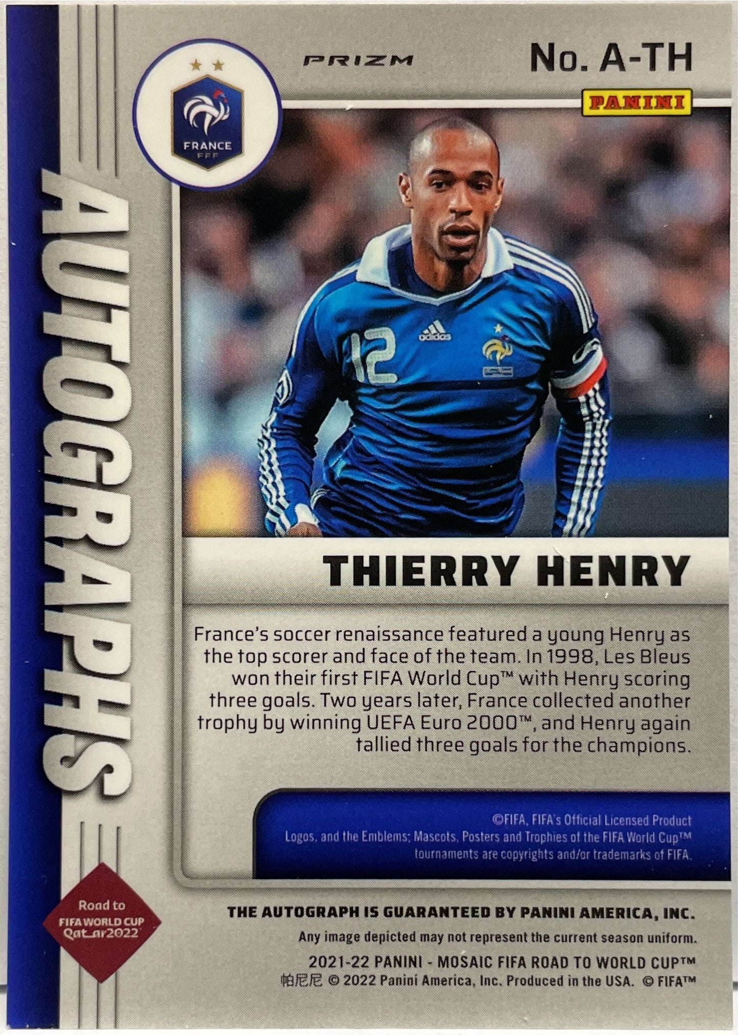 Thierry Henry Autograph Panini Mosaic Fifa Road To World Cup Qatar 2022