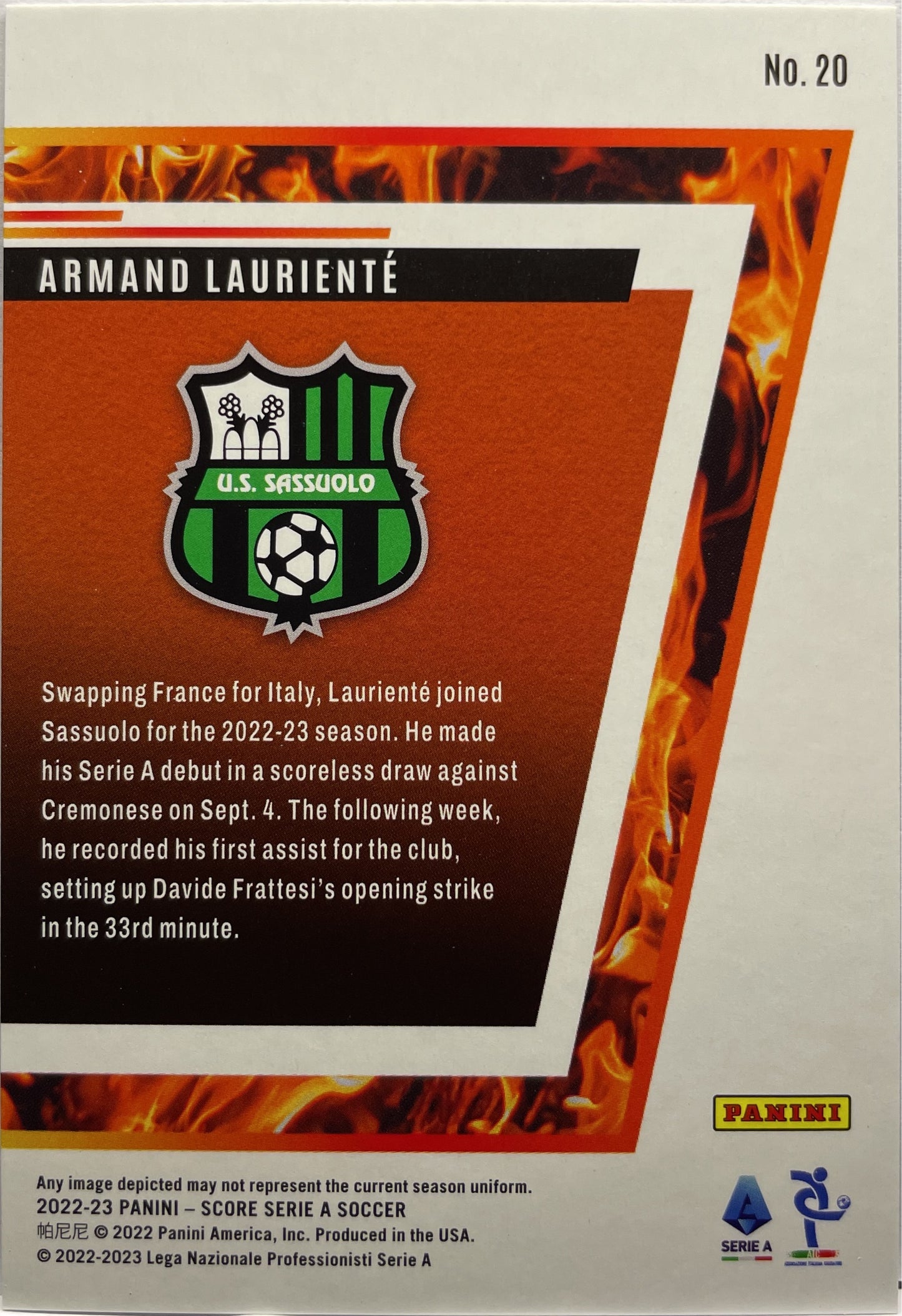 Armand Lauriente 8/15 Hot Rookies Purple Laser Score Serie A 2022/23