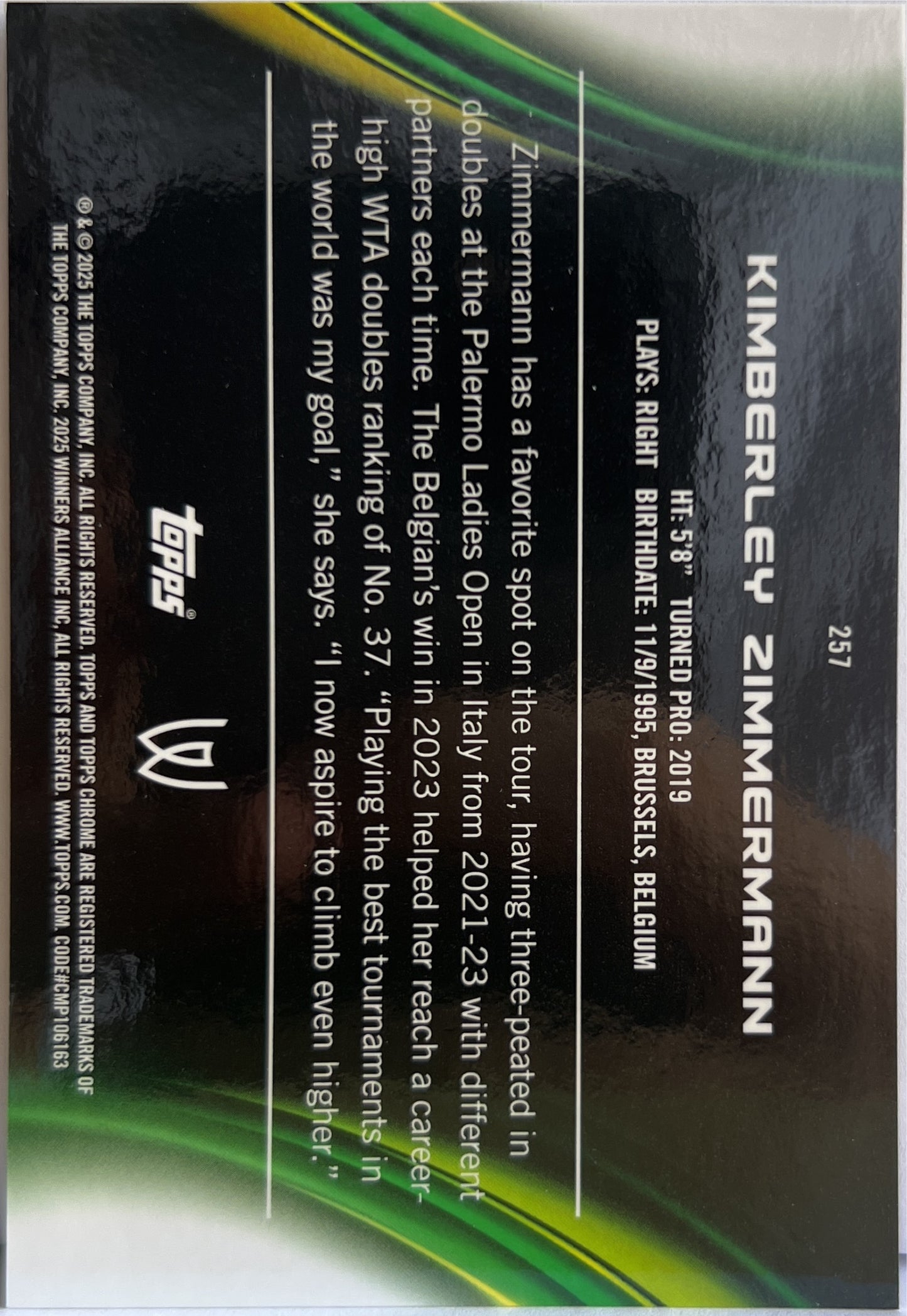 Kimberley Zimmermann 32/50 1ST Gold Topps Chrome Tennis 2025