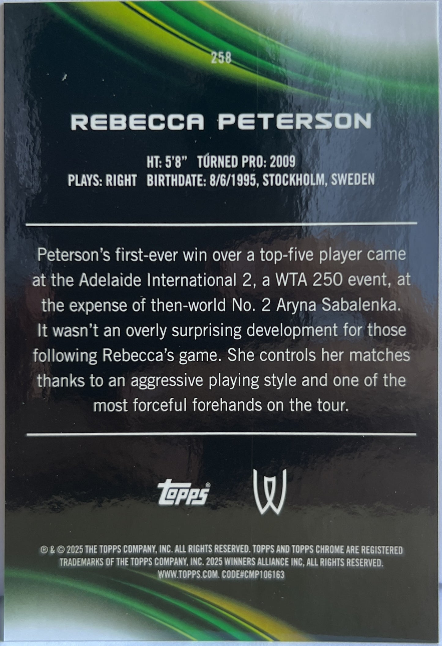 Rebecca Peterson 31/50 1ST Gold Topps Chrome Tennis 2025