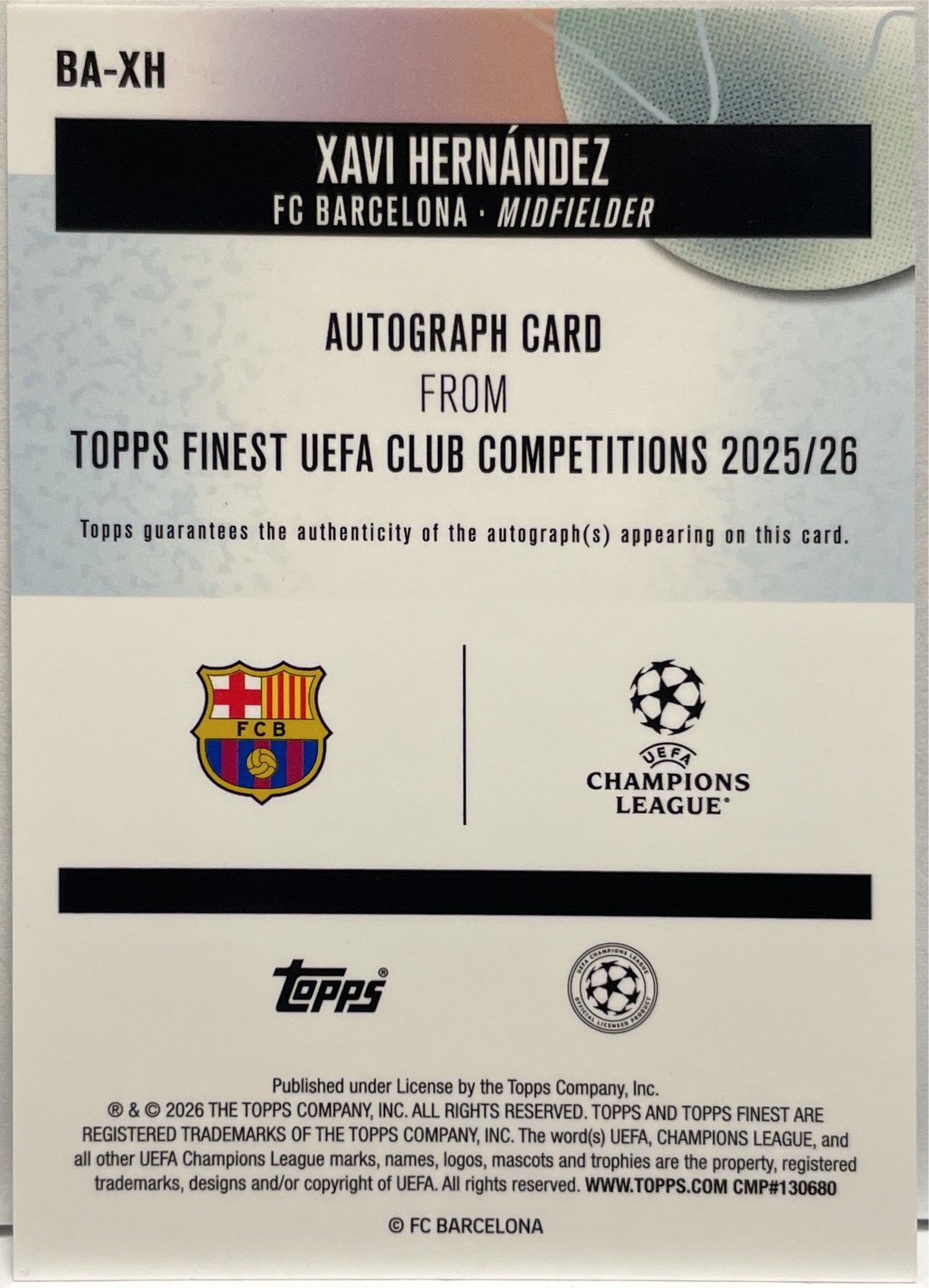 Xavi Hernandez 52/75 Autograph Purple Topps Finest UCC 2025/26