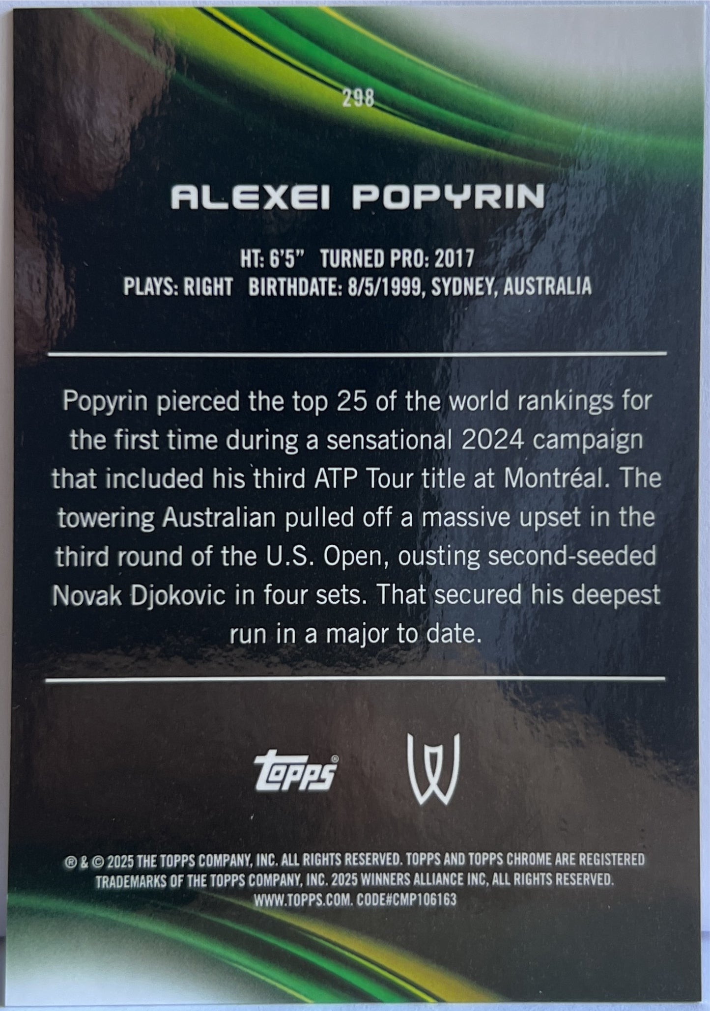 Alexei Popyrin 32/50 1ST Gold Topps Chrome Tennis 2025