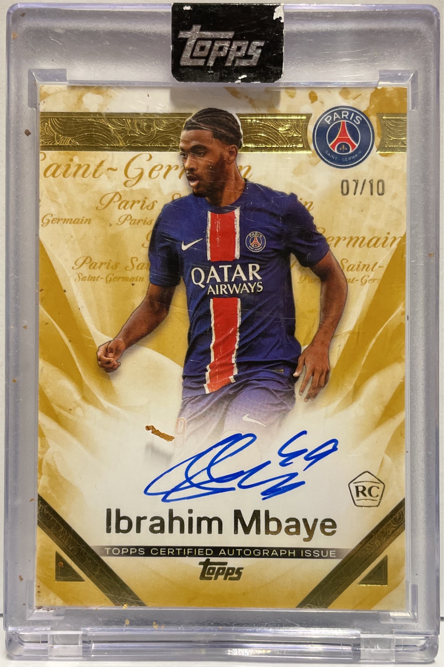 Ibrahim Mbaye 7/10 Rookie Autograph On Card Topps PSG Exhibition 2024/25