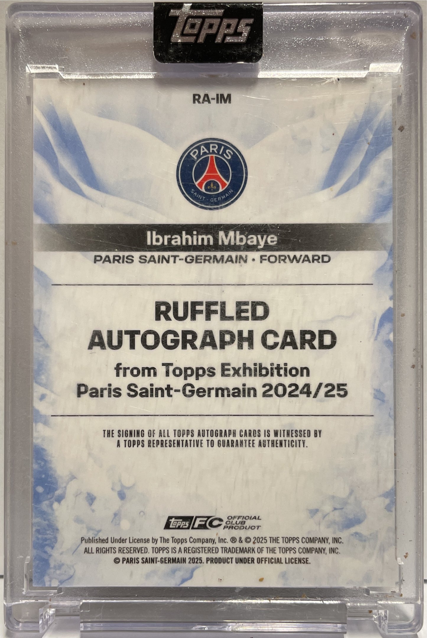 Ibrahim Mbaye 7/10 Rookie Autograph On Card Topps PSG Exhibition 2024/25