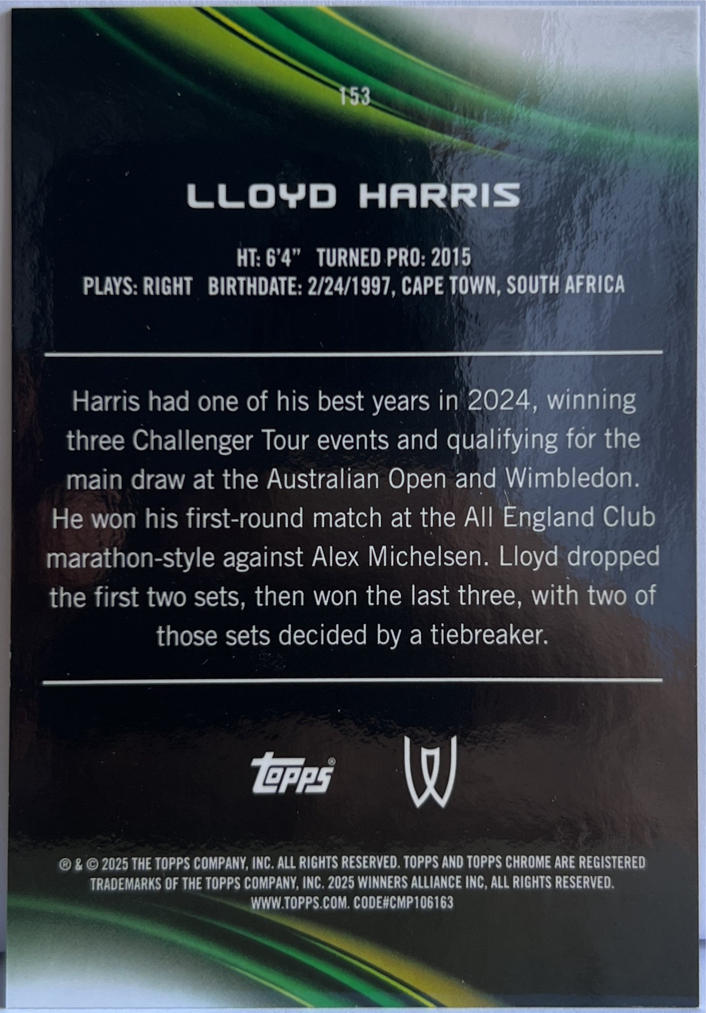 Lloyd Harris 21/50 1ST Gold Topps Chrome Tennis 2025