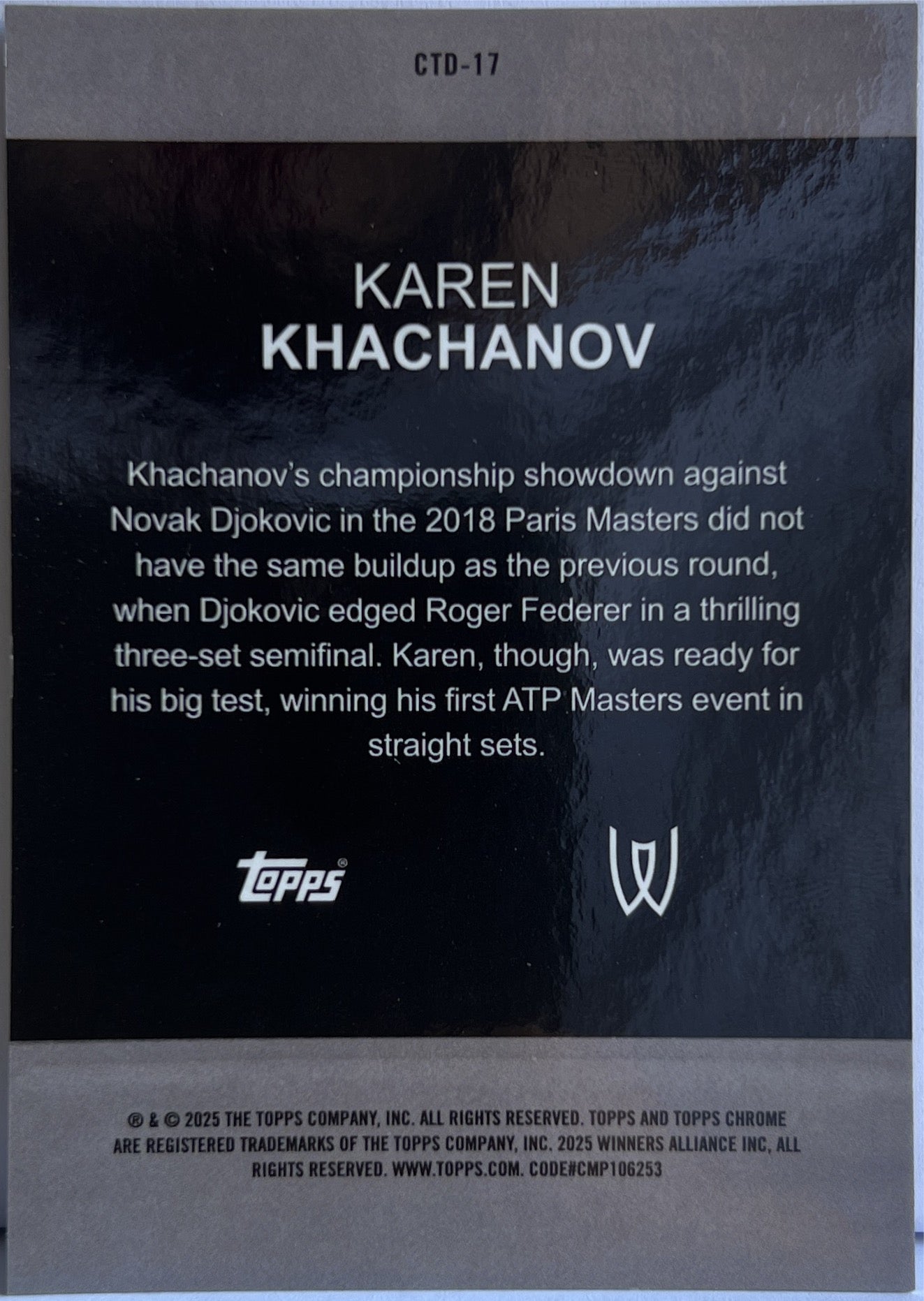 Karen Khachanov 46/50 Captured Gold Topps Chrome Tennis 2025