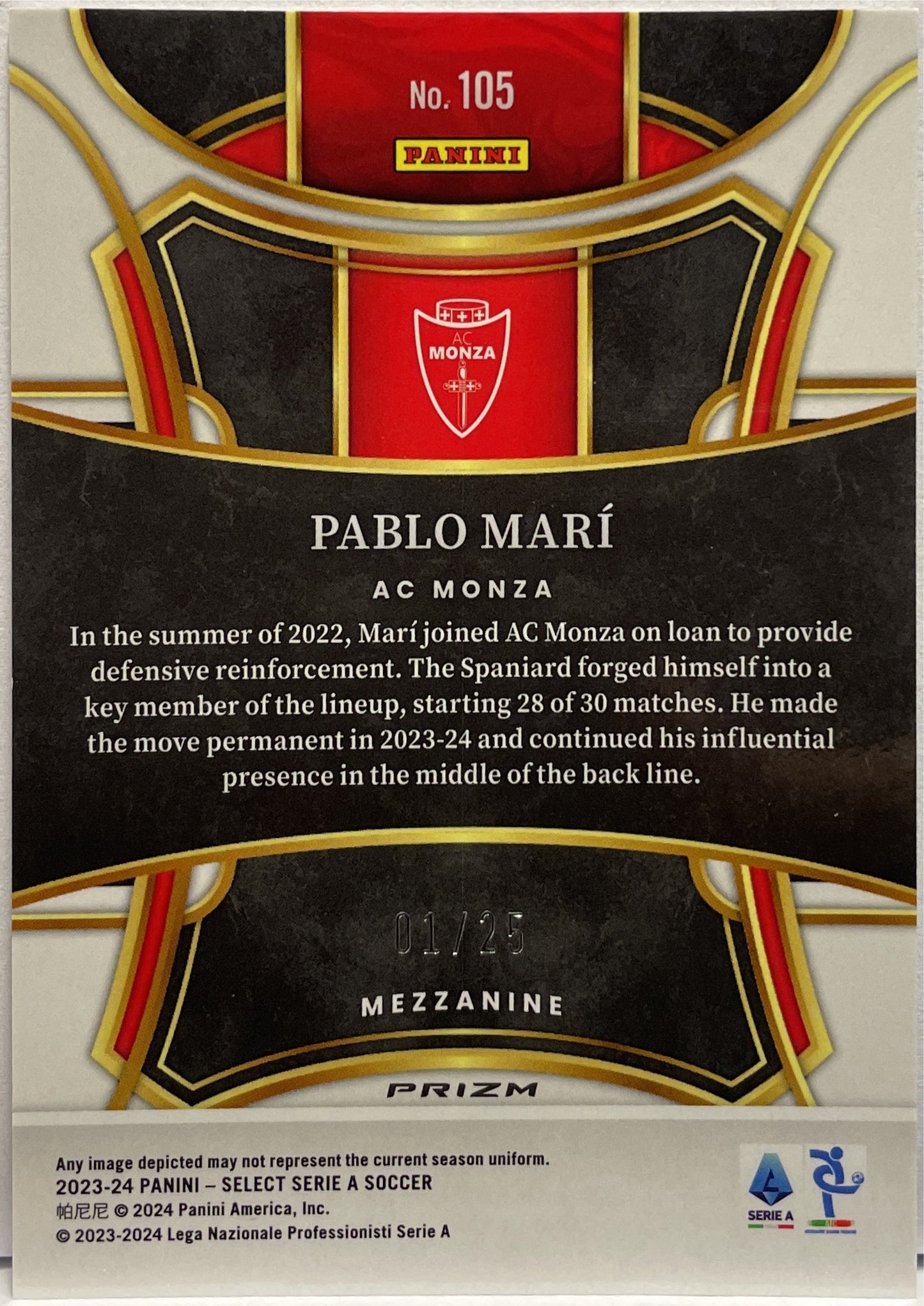 Pablo Mari 1/25 Mezzanine Tye Die Select Serie A 2023/24