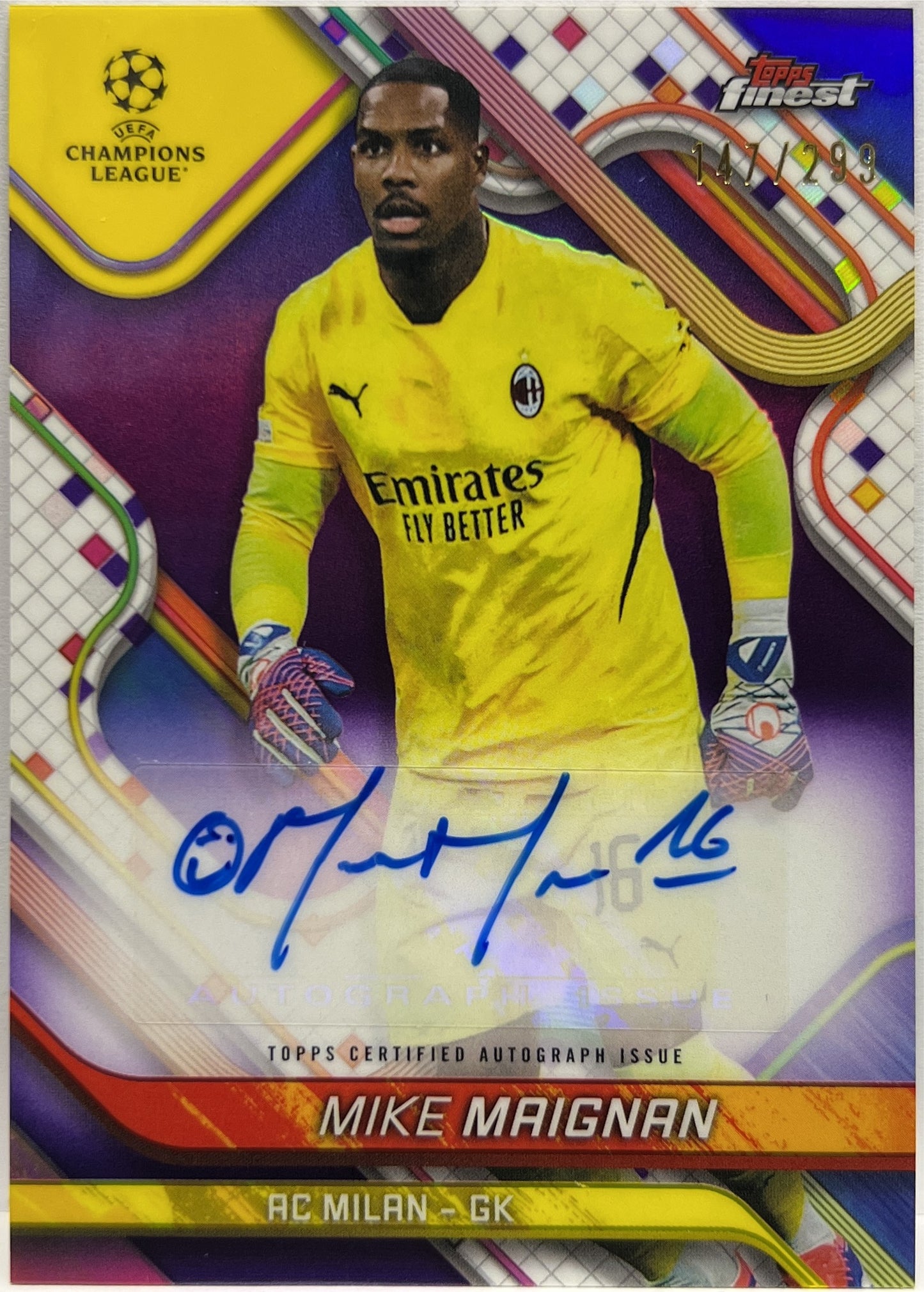 Mike Maignan 147/299 Autograph Purple Topps Finest UCC 2024/25