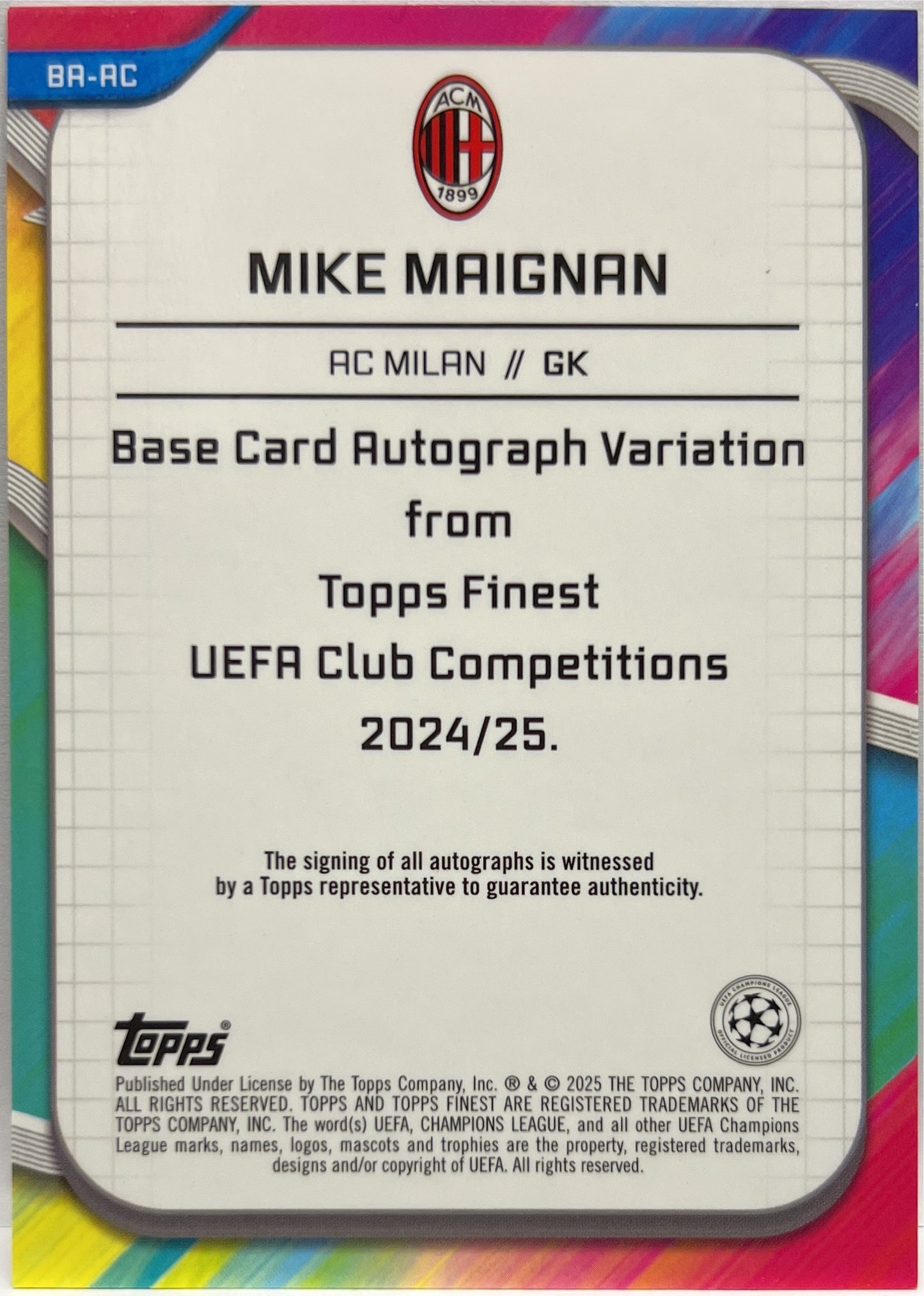 Mike Maignan 147/299 Autograph Purple Topps Finest UCC 2024/25