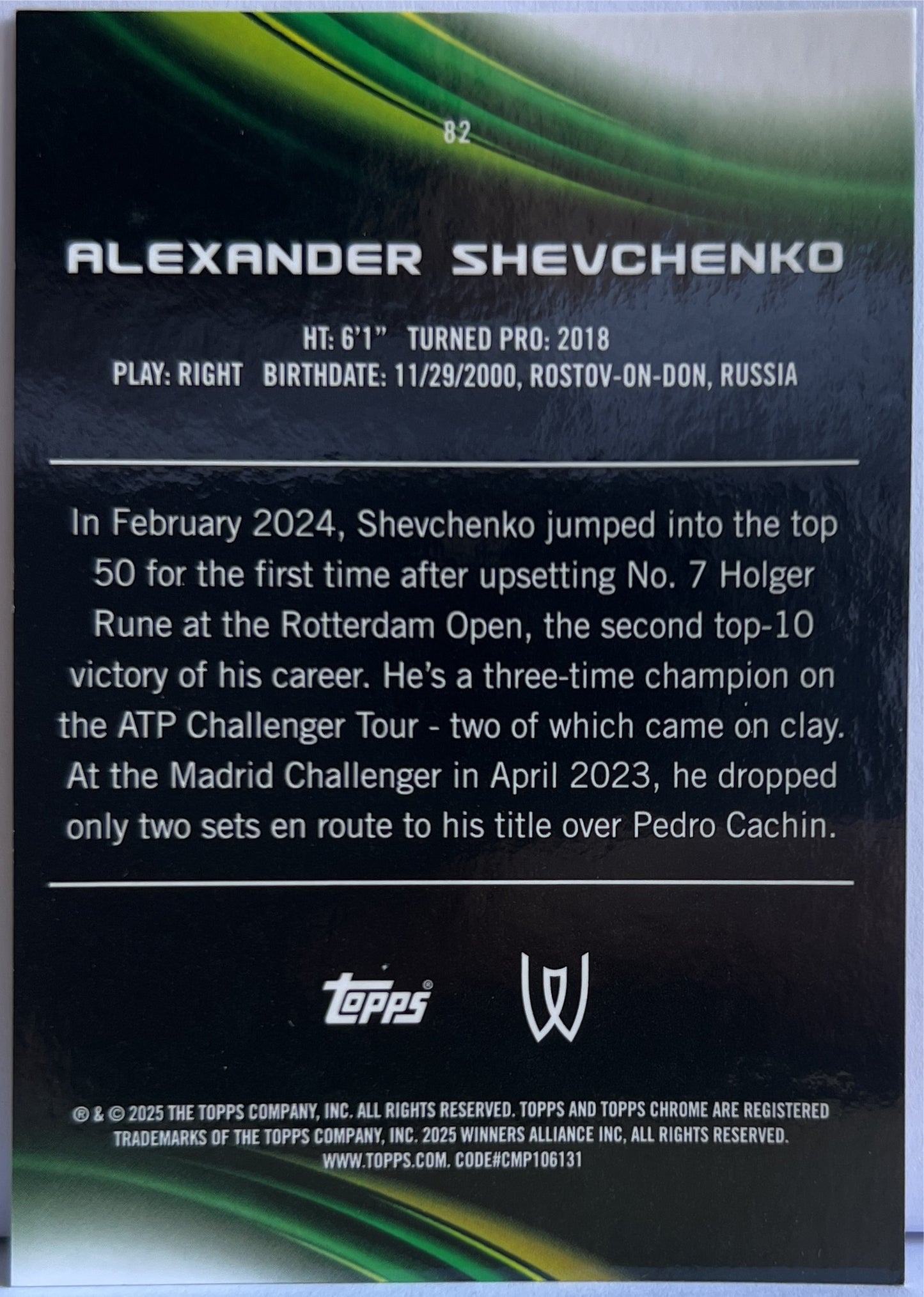 Alexander Shevchenko 64/65 Rookie Pink Geometric Topps Chrome Tennis 2025