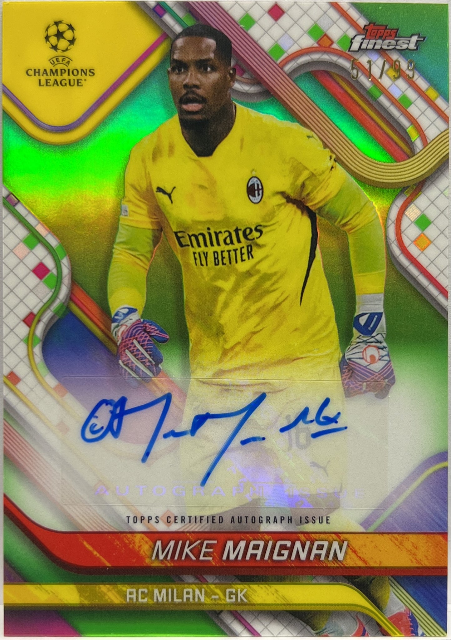 Mike Maignan 51/99 Autograph Neon Green Topps Finest UCC 2024/25