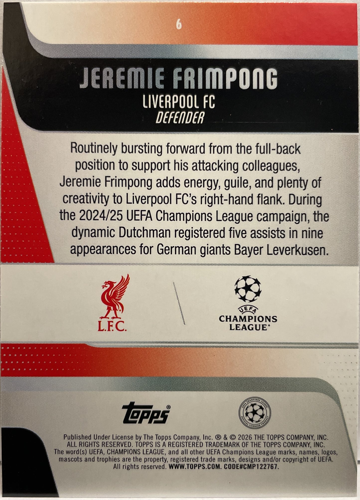 Jeremie Frimpong 12/25 Orange Topps Carnival UCC 2025/26