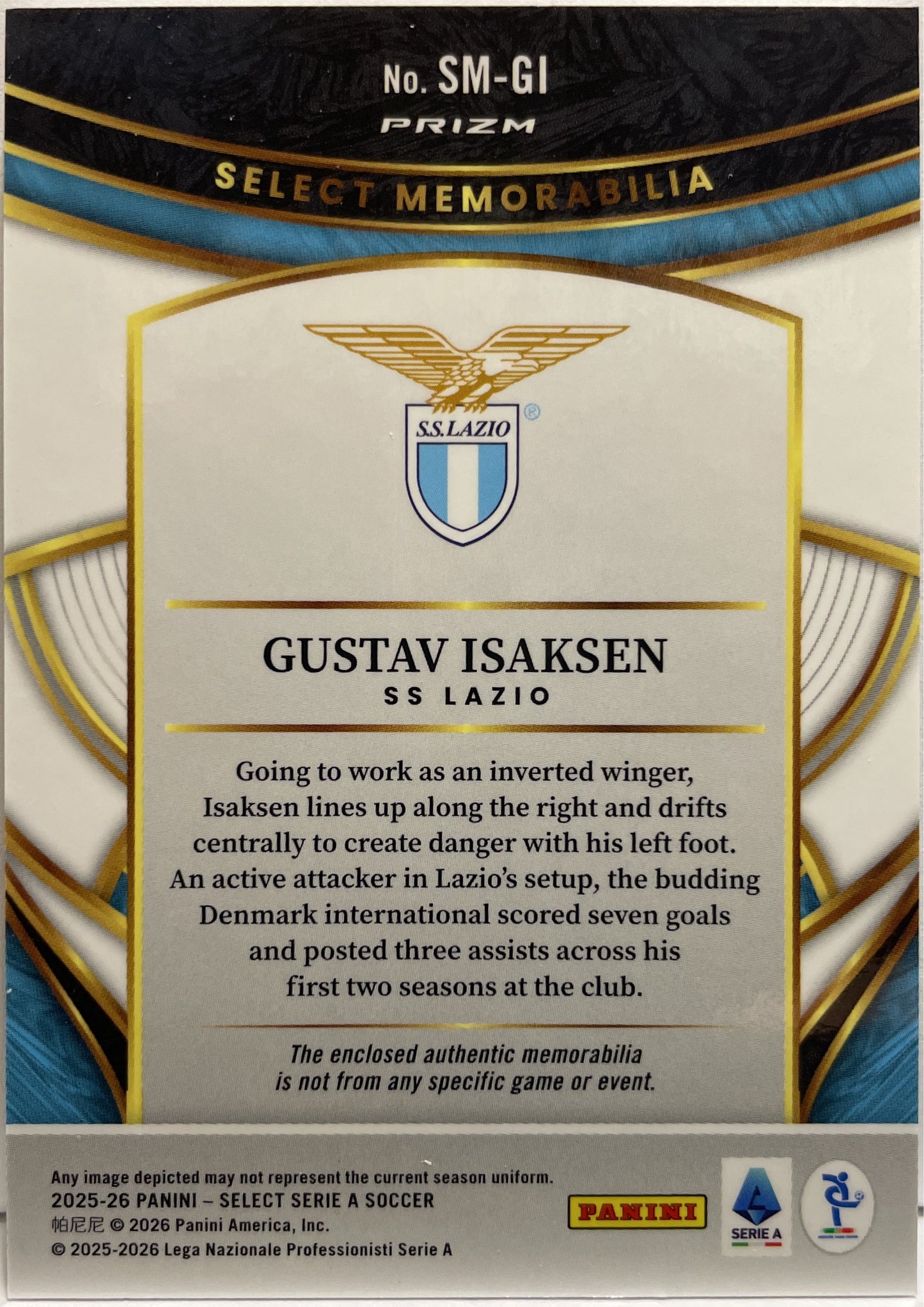 Gustav Isaksen Patch Memorabilia Panini Select Serie A 2025/26
