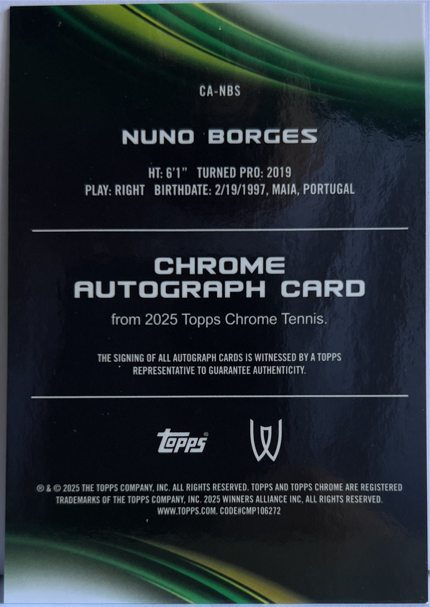 Nuno Borges Autograph Topps Chrome Tennis 2025