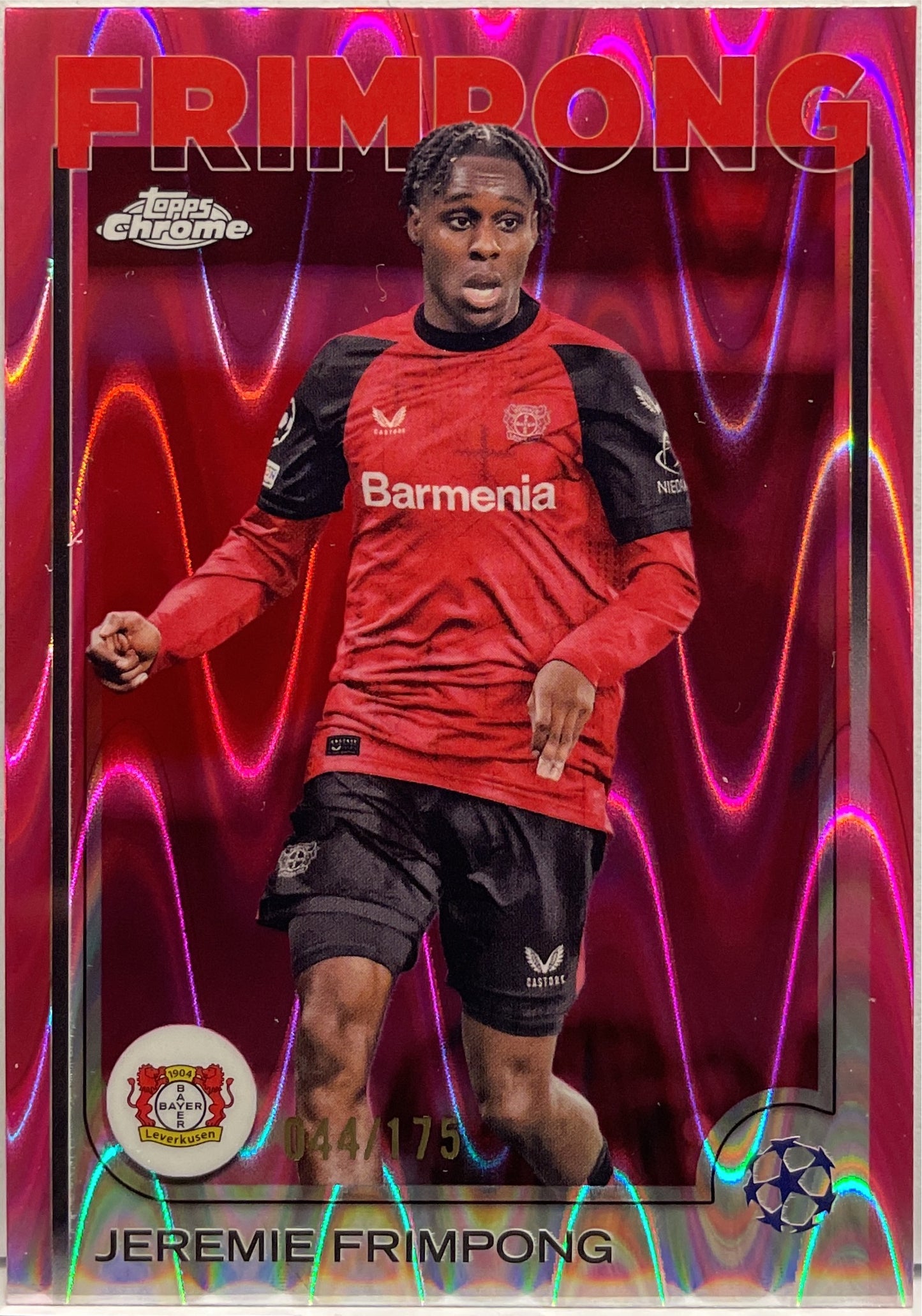 Jeremie Frimpong 44/175 Pink RayWave Topps Chrome UCC 2024/25