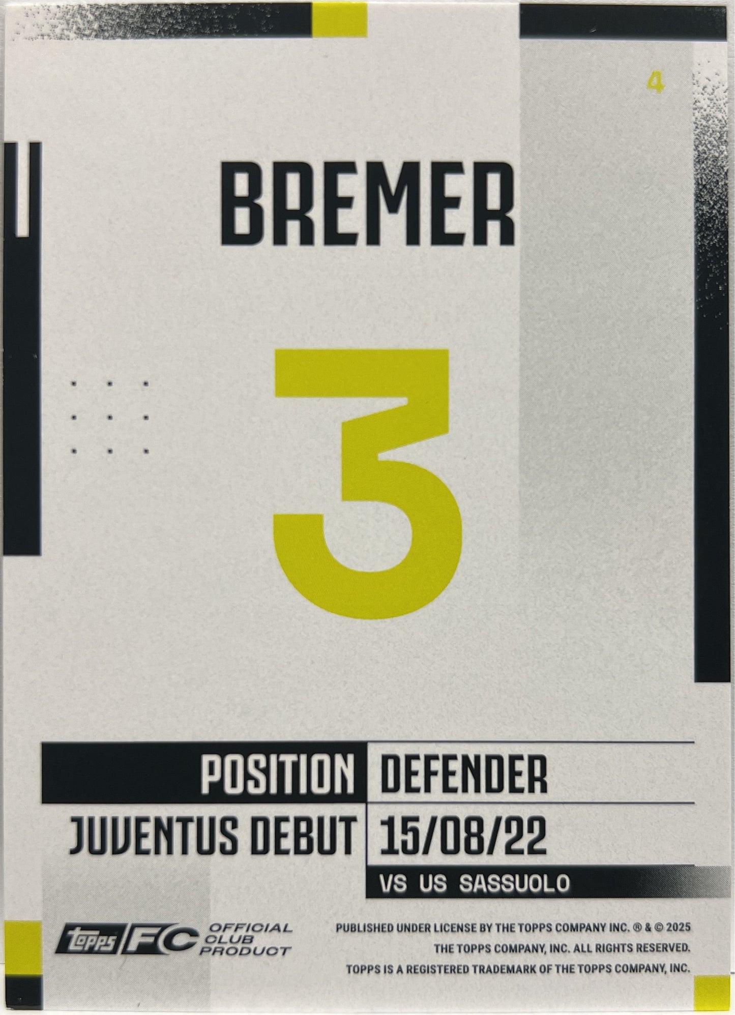 Gleison Bremer 46/50 Gold Topps Juventus Premium Team Set 2024/25