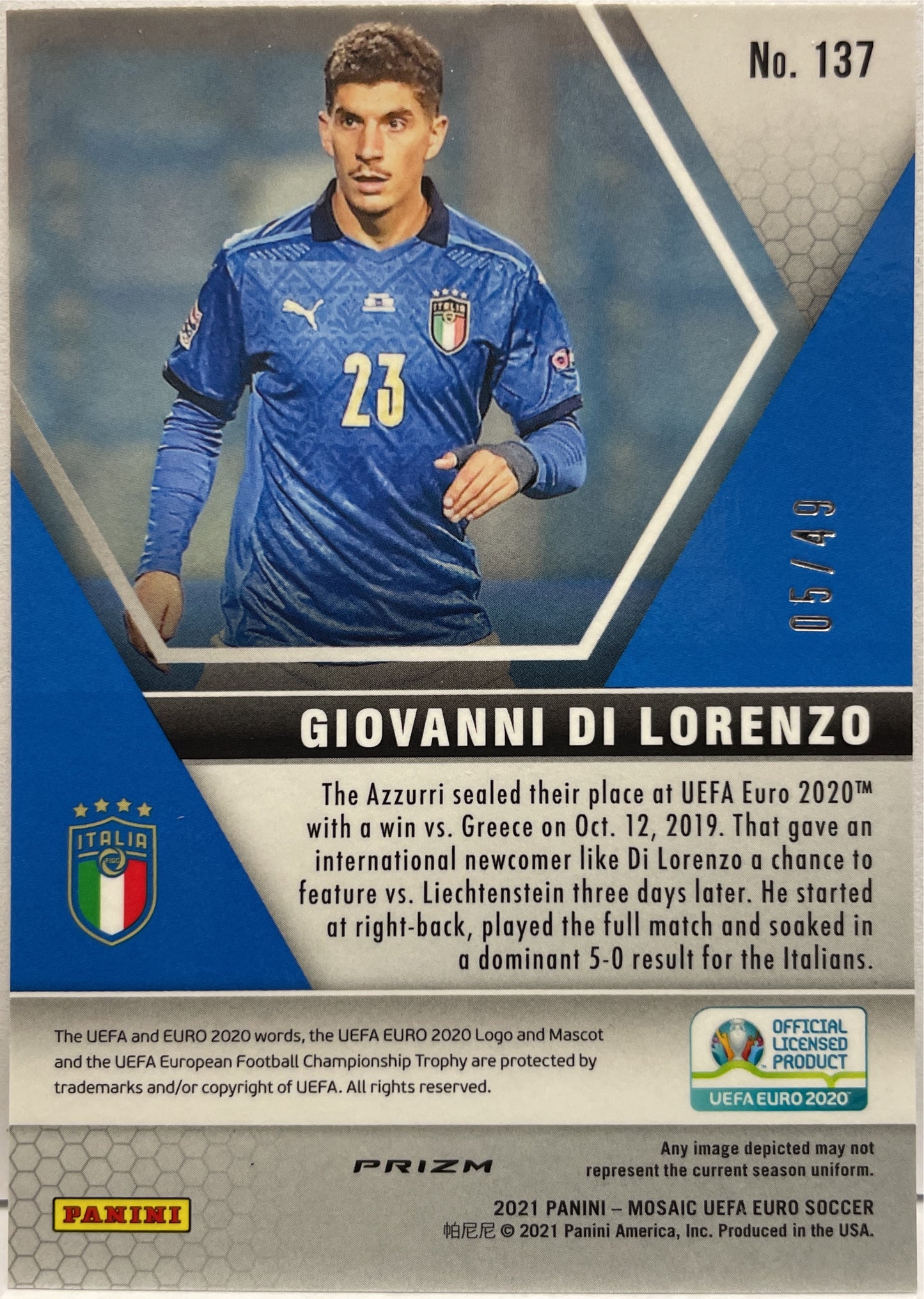 Giovanni Di Lorenzo 5/49 Rookie Purple Circles Panini Mosaic Uefa Euro 2020