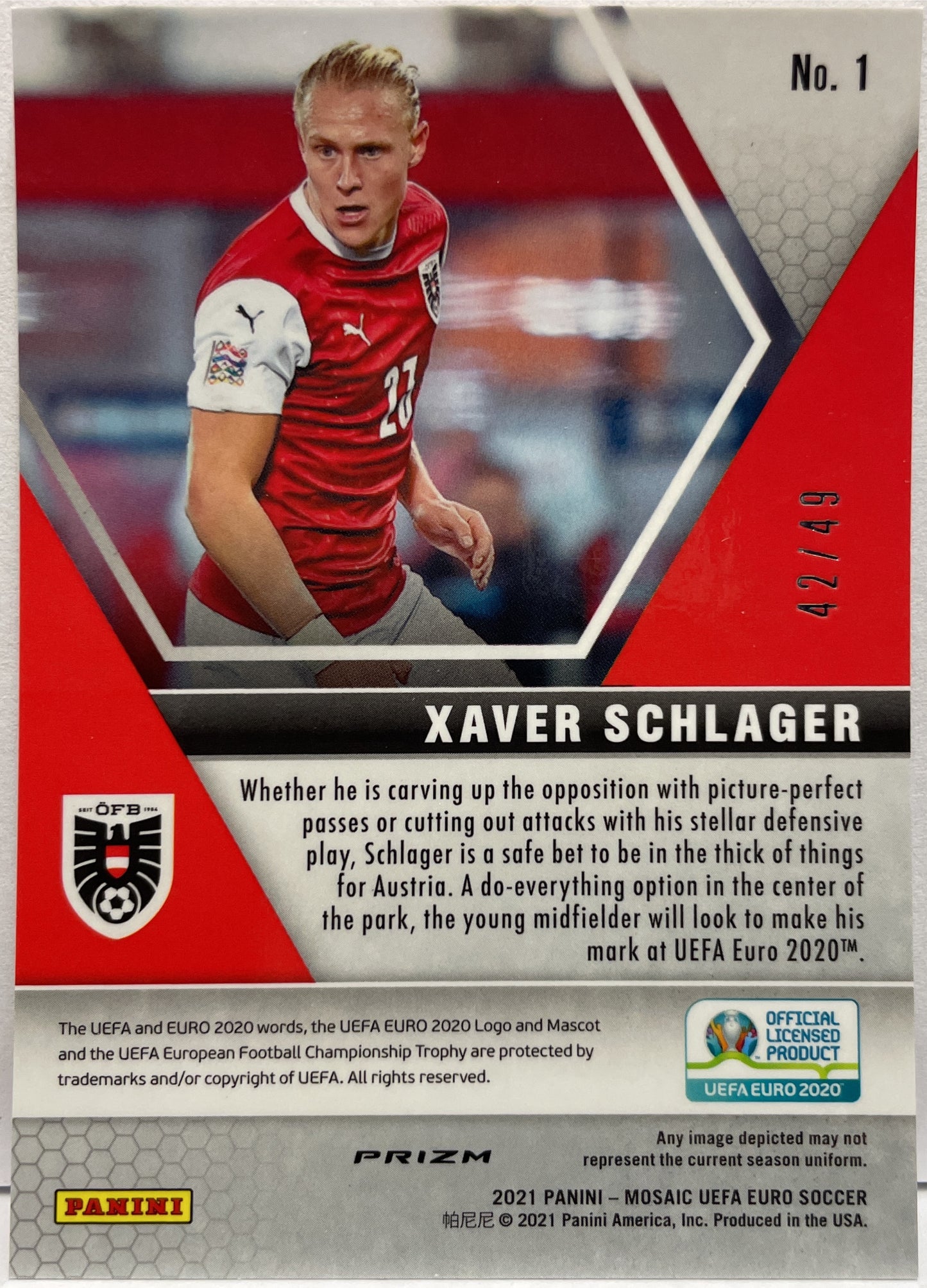 Xaver Schlager 42/49 Purple Circles Panini Mosaic Uefa Euro 2020