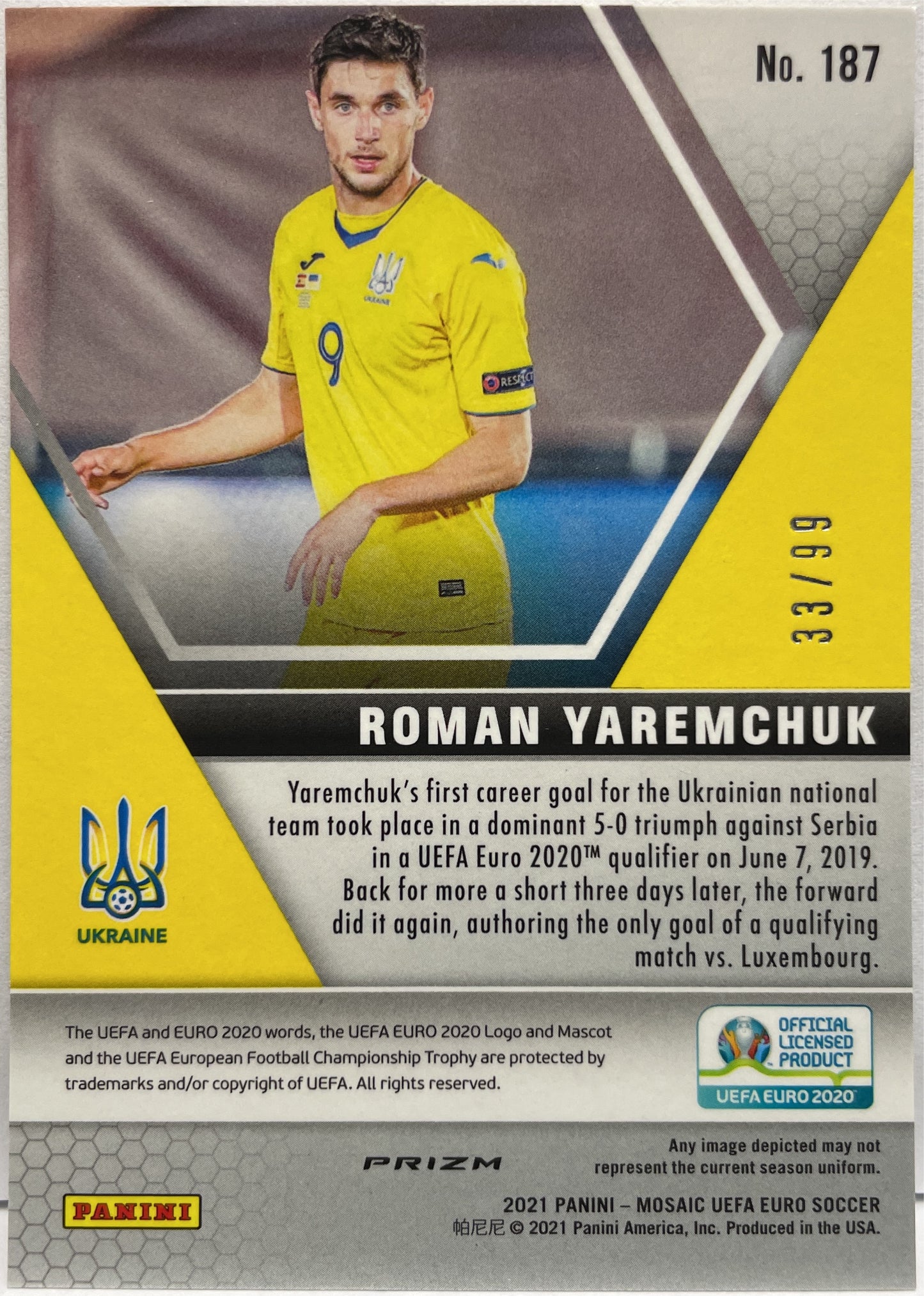 Roman Yaremchuk 33/99 Blue Circles Panini Mosaic Uefa Euro 2020