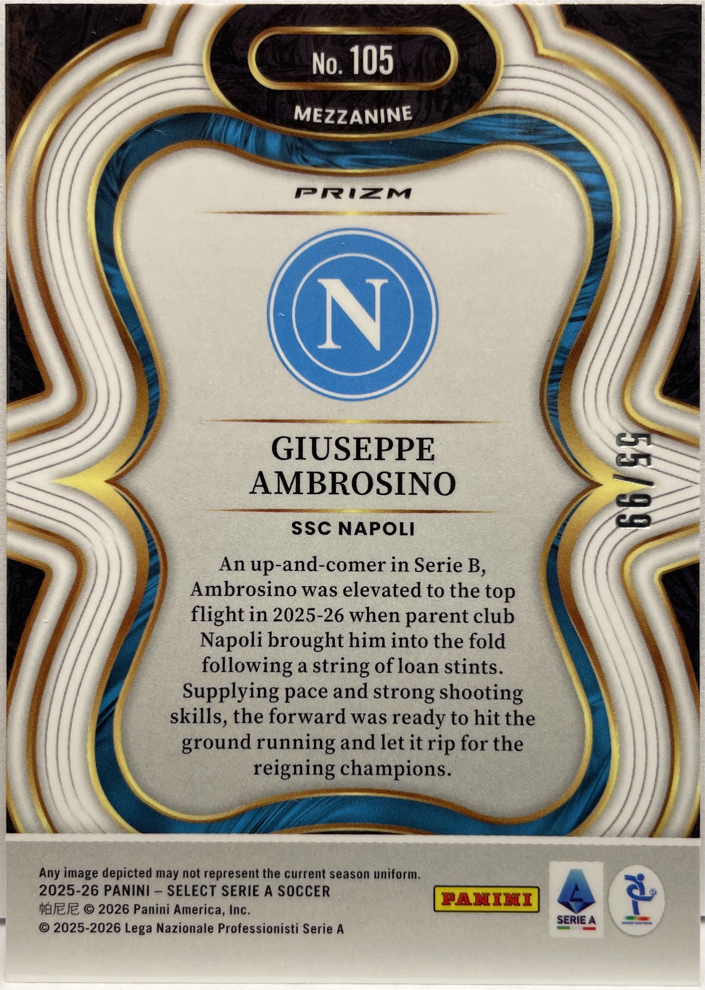 Giuseppe Ambrosino 55/99 Rookie Mezzanine Bronze Checker Panini Select Serie A 2025/26